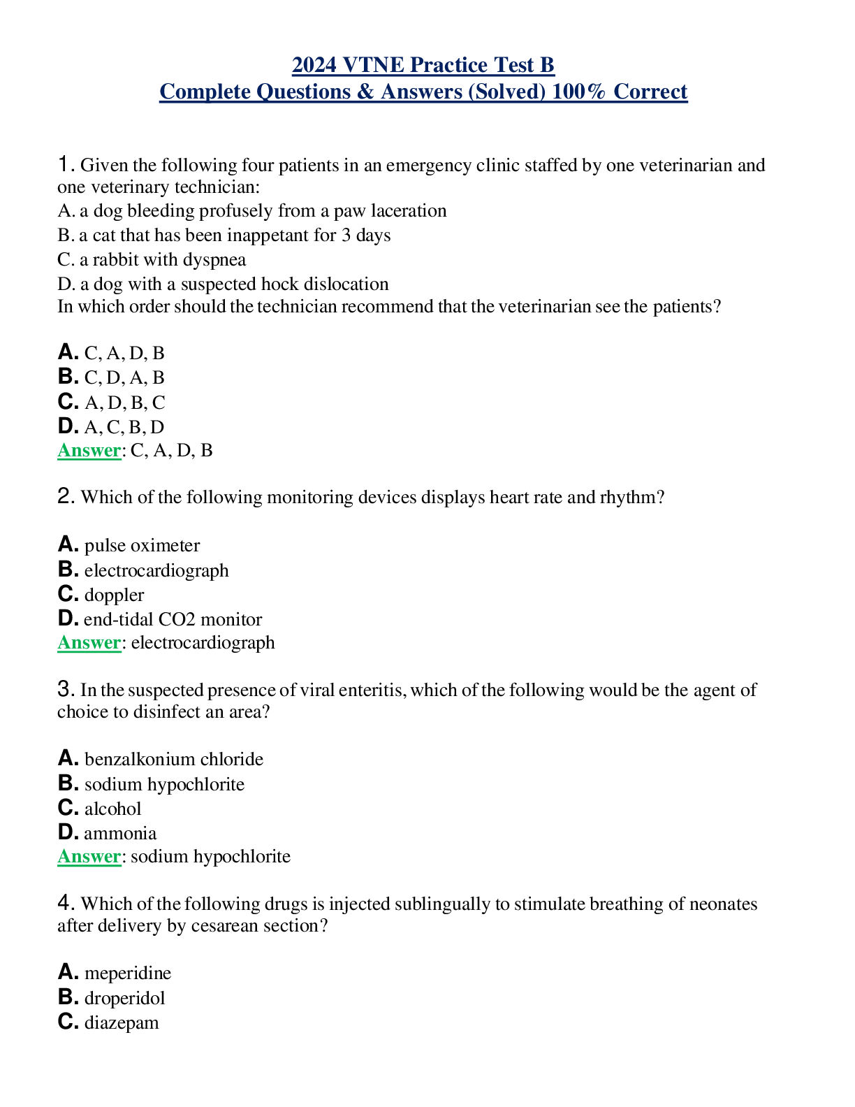 2024 VTNE Practice Test B Complete Questions & Answers (Solved) 100% ...