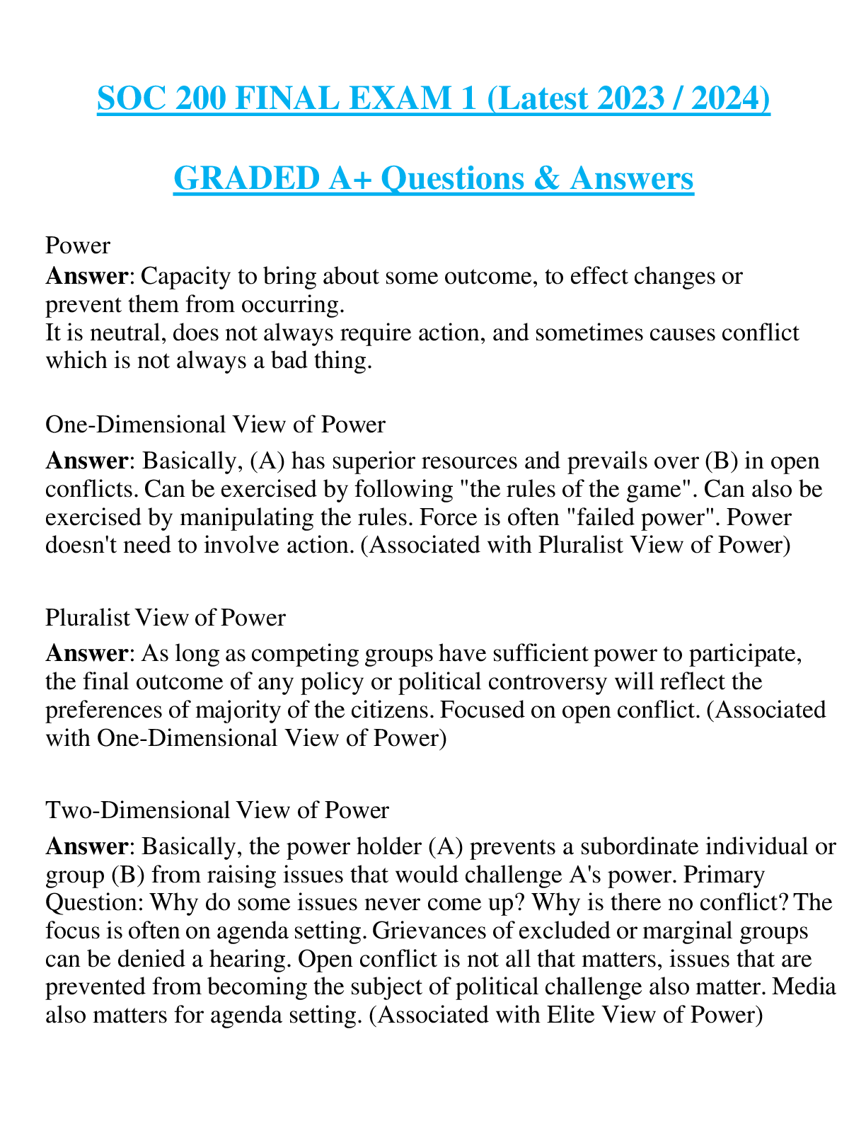 SOC 200 FINAL EXAM 1 (Latest 2023 / 2024) GRADED A+ Questions & Answers