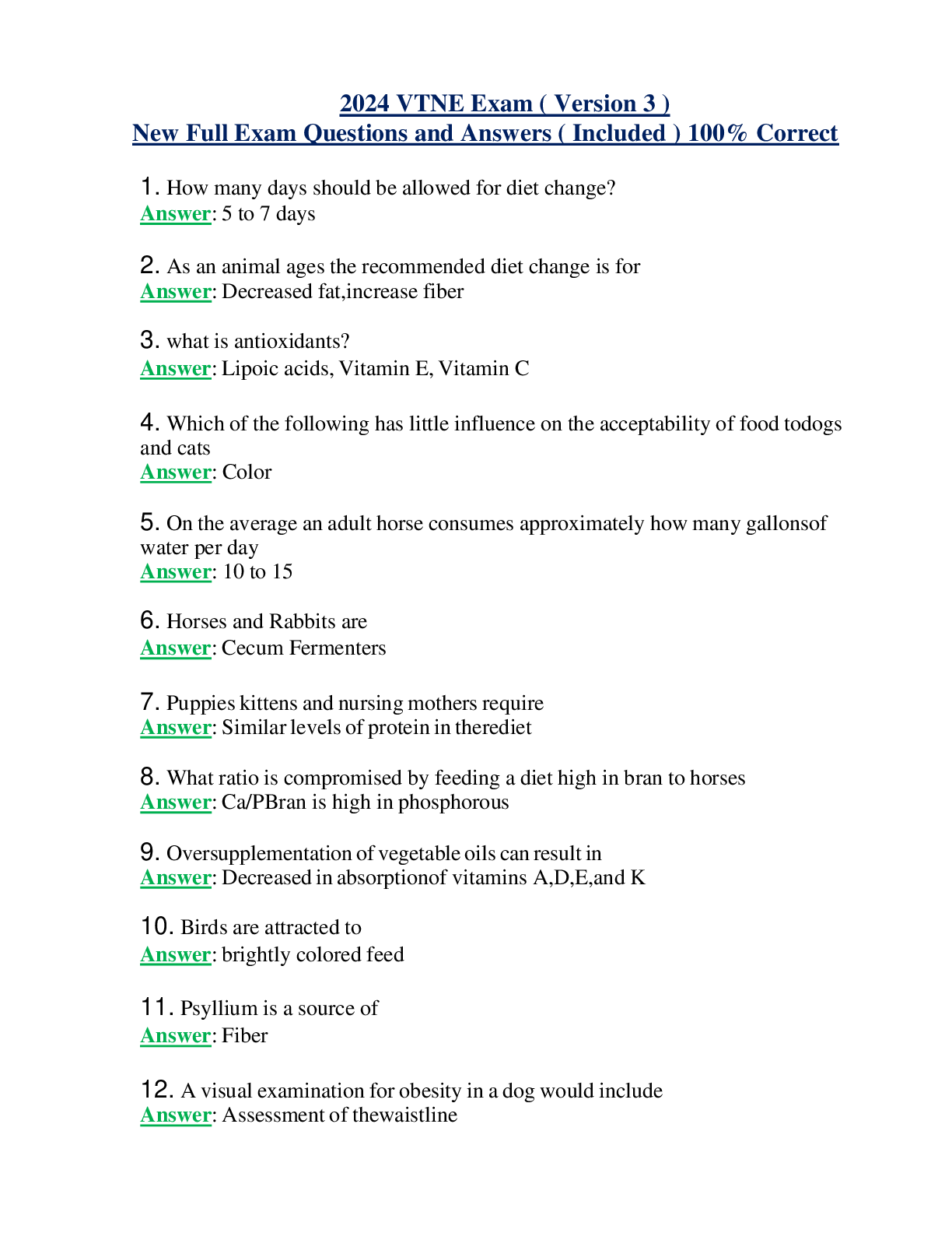 Preview of 2024 VTNE Exam ( Version 3 ) New Full Exam Questions and Answers ( Included ) 100% Correct