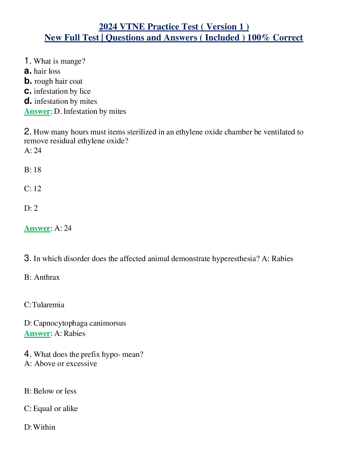 2024 VTNE Practice Test ( Version 1 ) New Full Test | Questions and Answers ( Included ) 100% Correct