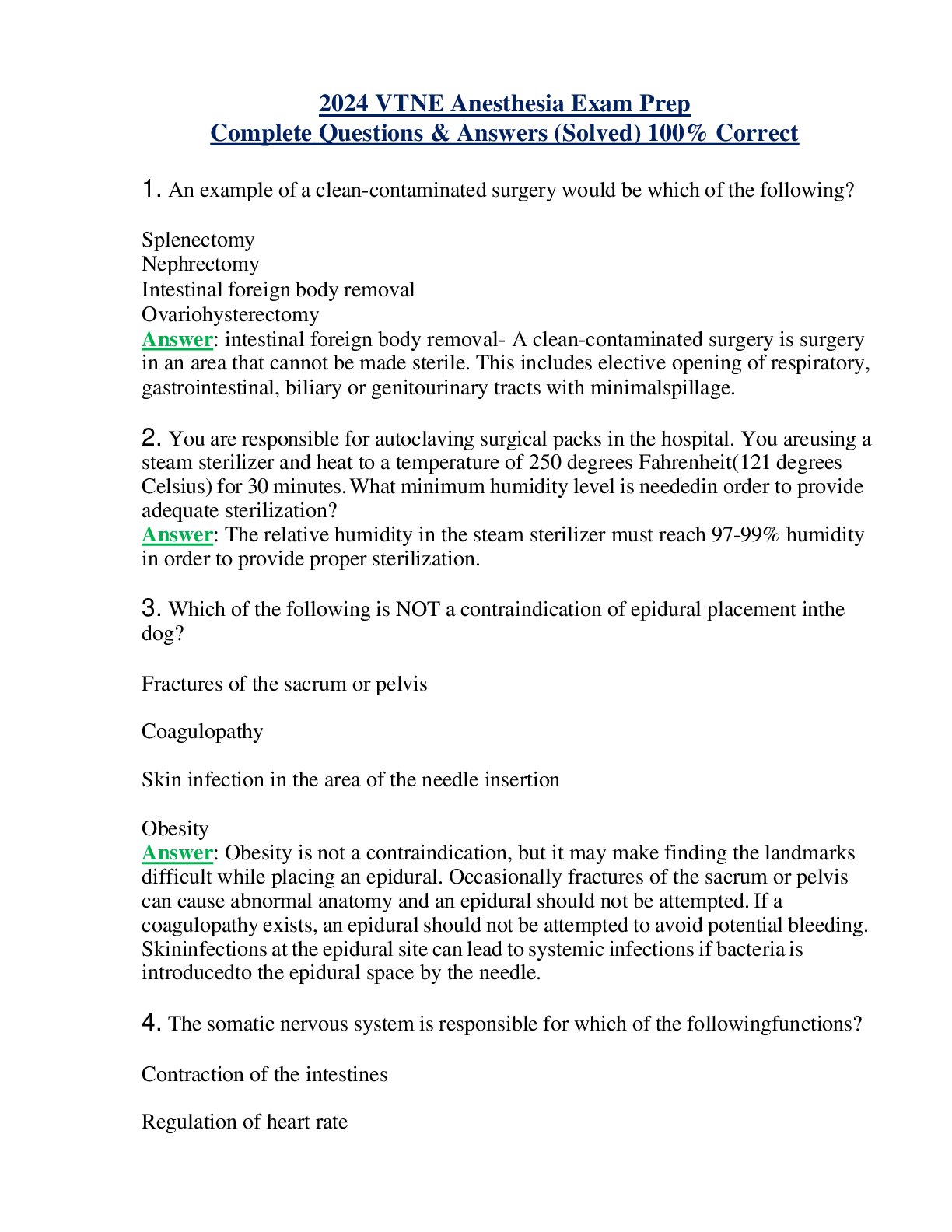 2024 VTNE Anesthesia Exam Prep Complete Questions & Answers (Solved) 100% Correct