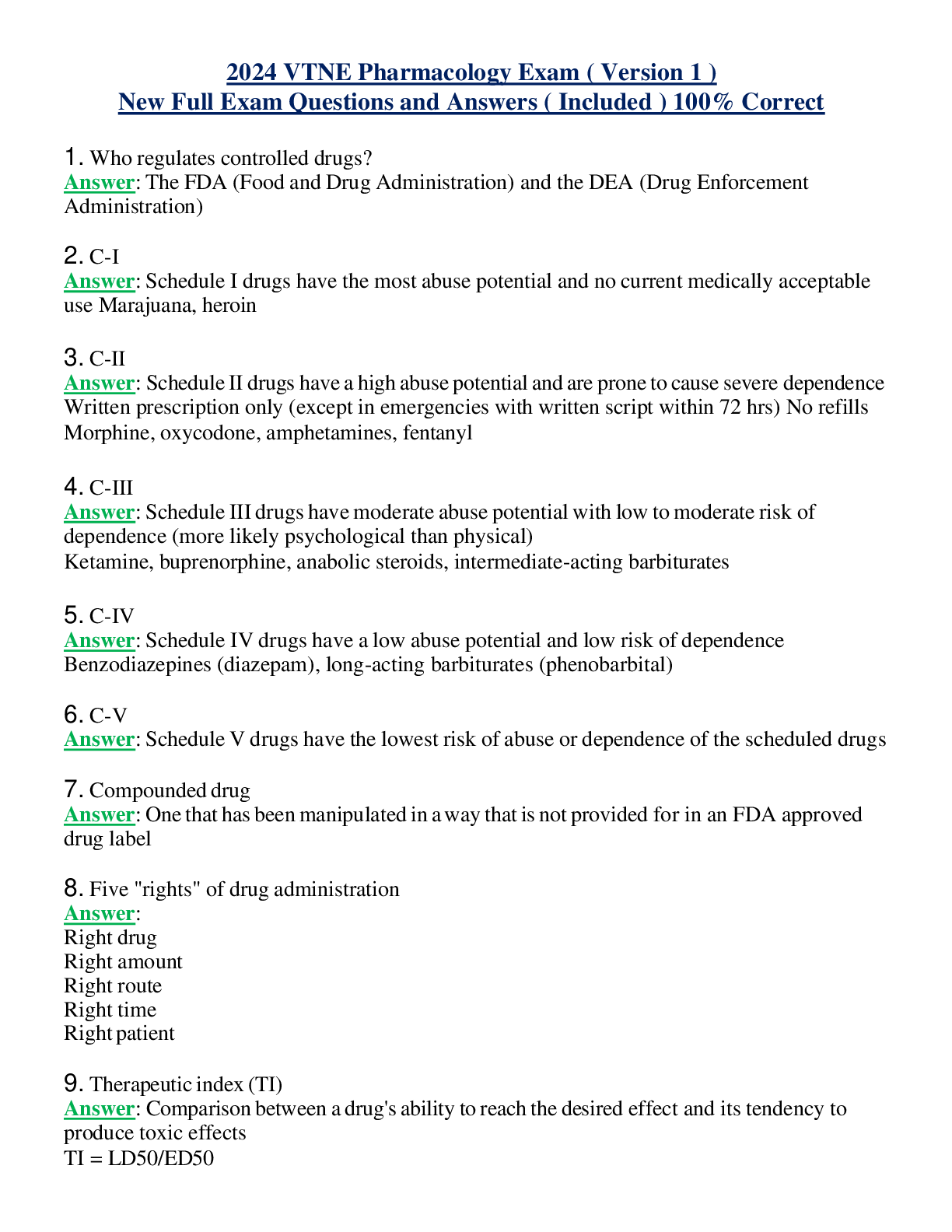 2024 VTNE Pharmacology Exam ( Version 1 ) New Full Exam Questions and Answers ( Included ) 100% Correct