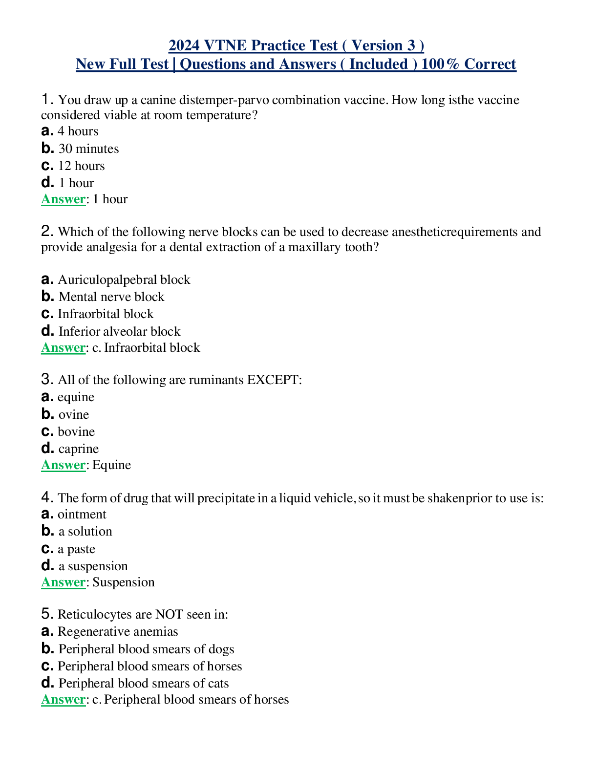 2024 VTNE Practice Test ( Version 3 ) New Full Test | Questions and Answers ( Included ) 100% Correct