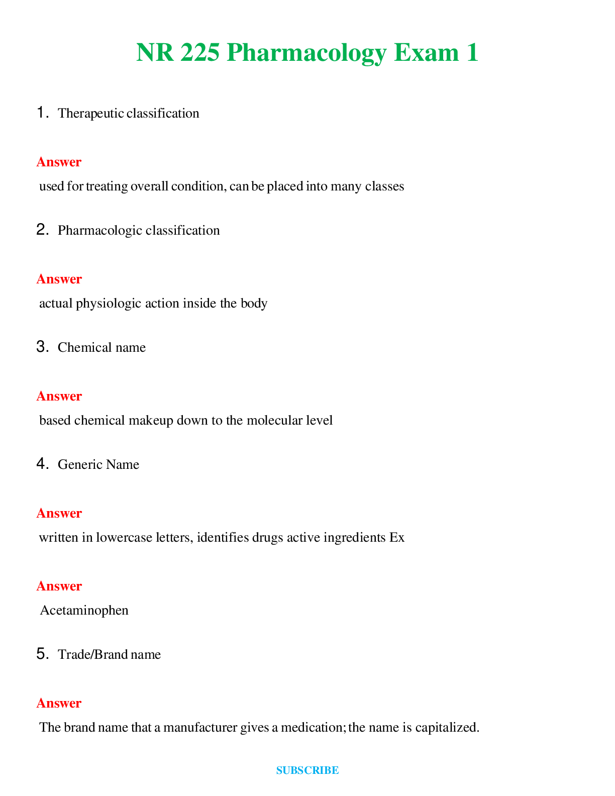 NR 225 Pharmacology Exam 1    Questions and Answers (Verified Answers)