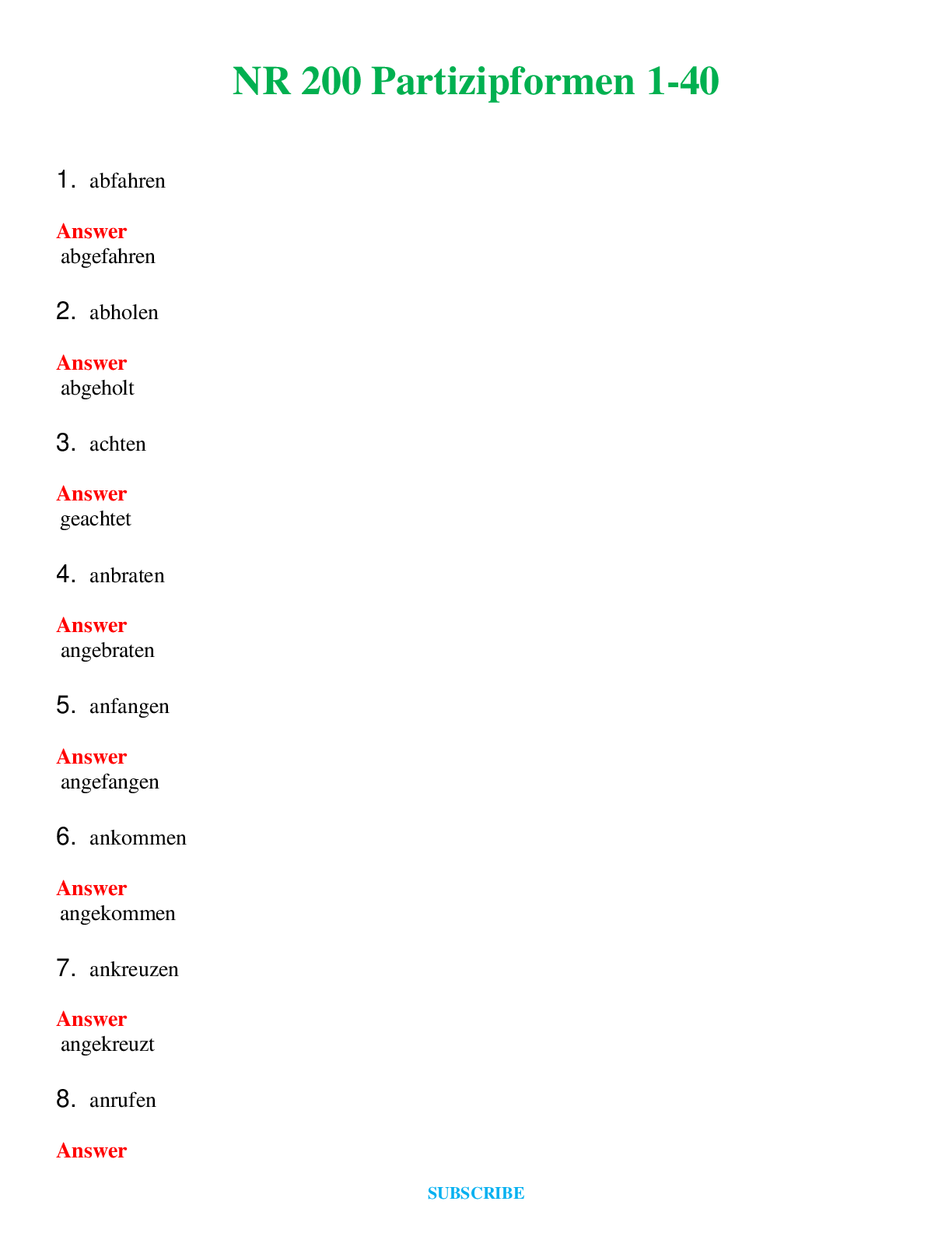 NR 200 Partizipformen 1-40    Questions and Answers (Verified Answers)