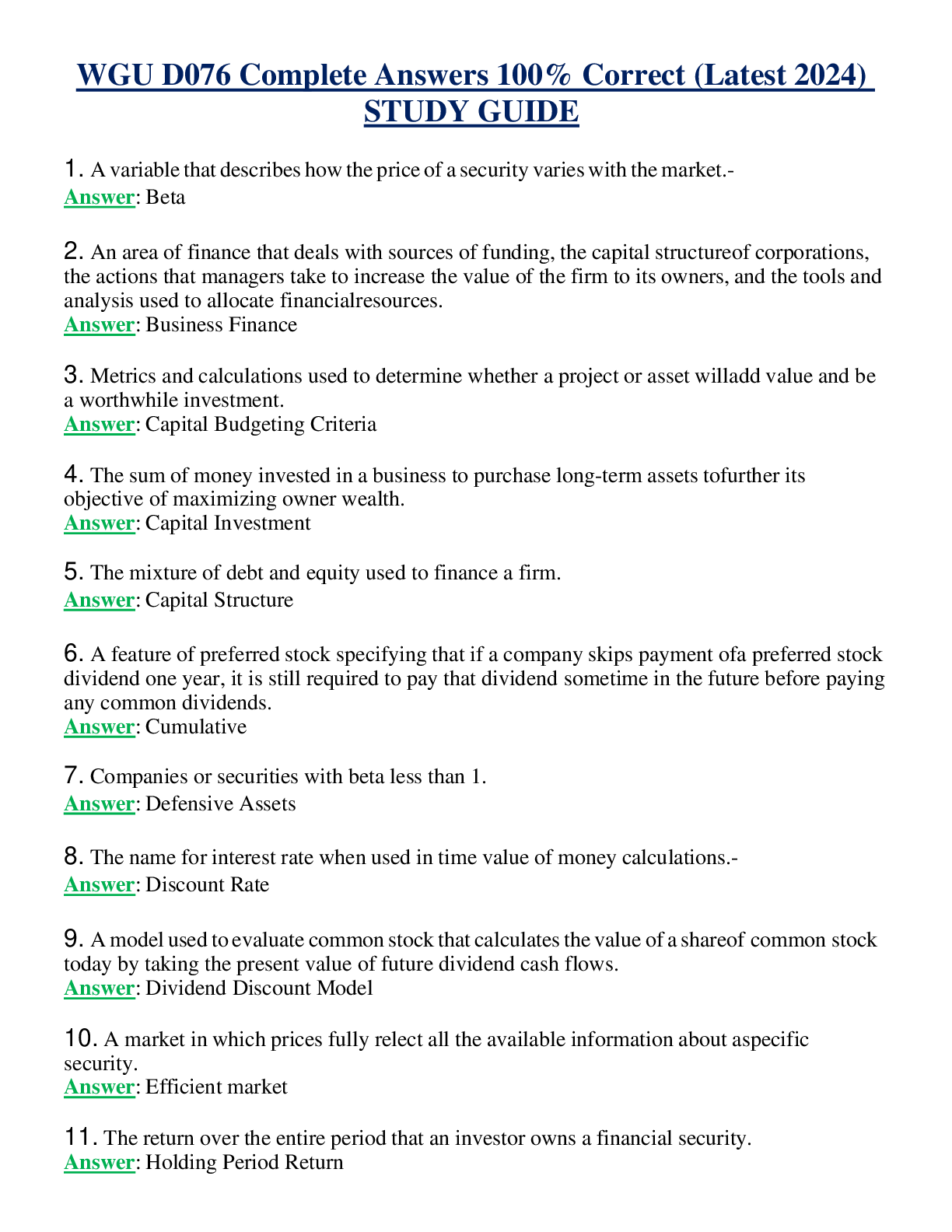 Recommended document preview for WGU D076 Complete Answers 100% Correct (Latest 2024)  STUDY GUIDE