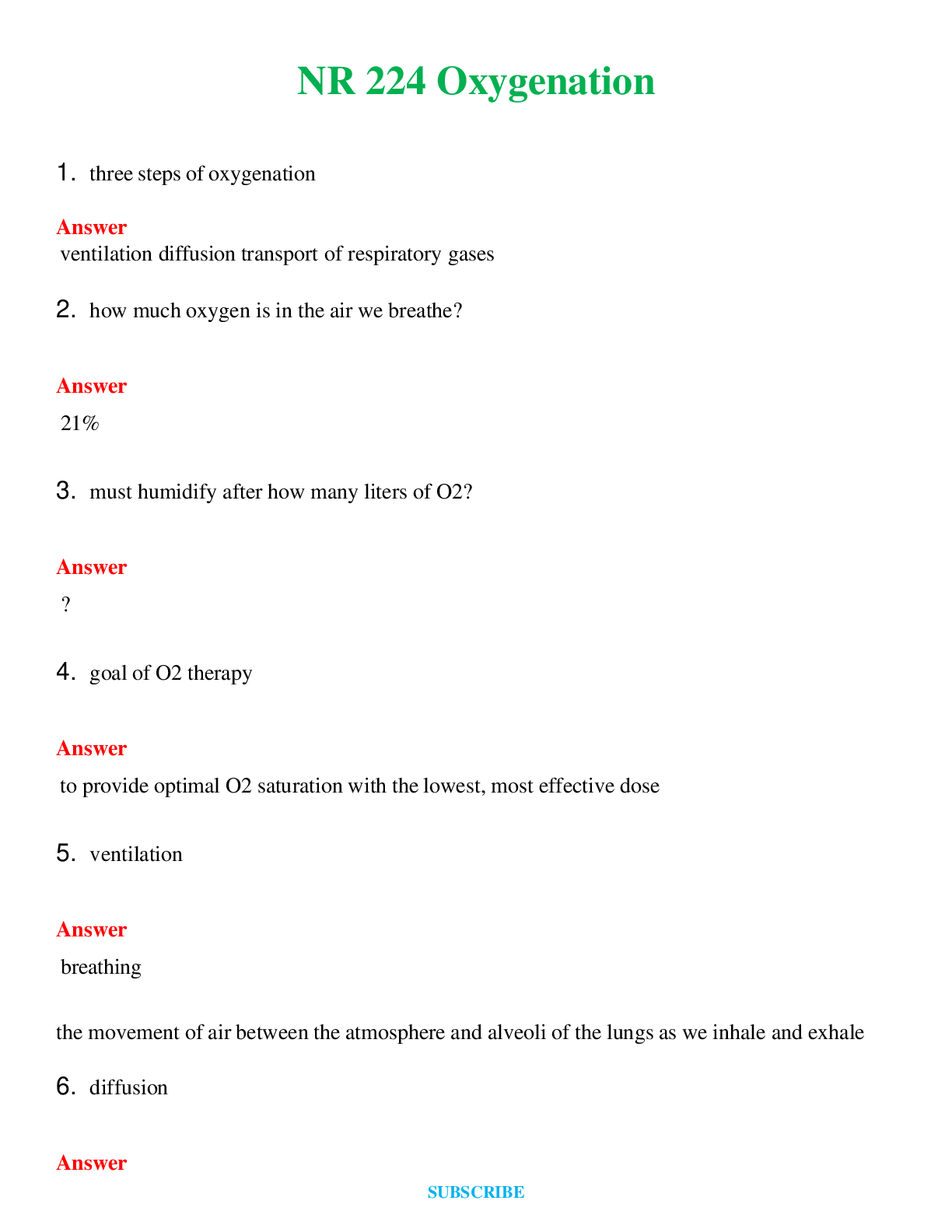 Preview of NR 224 Oxygenation   Questions and Answers (Verified Answers)