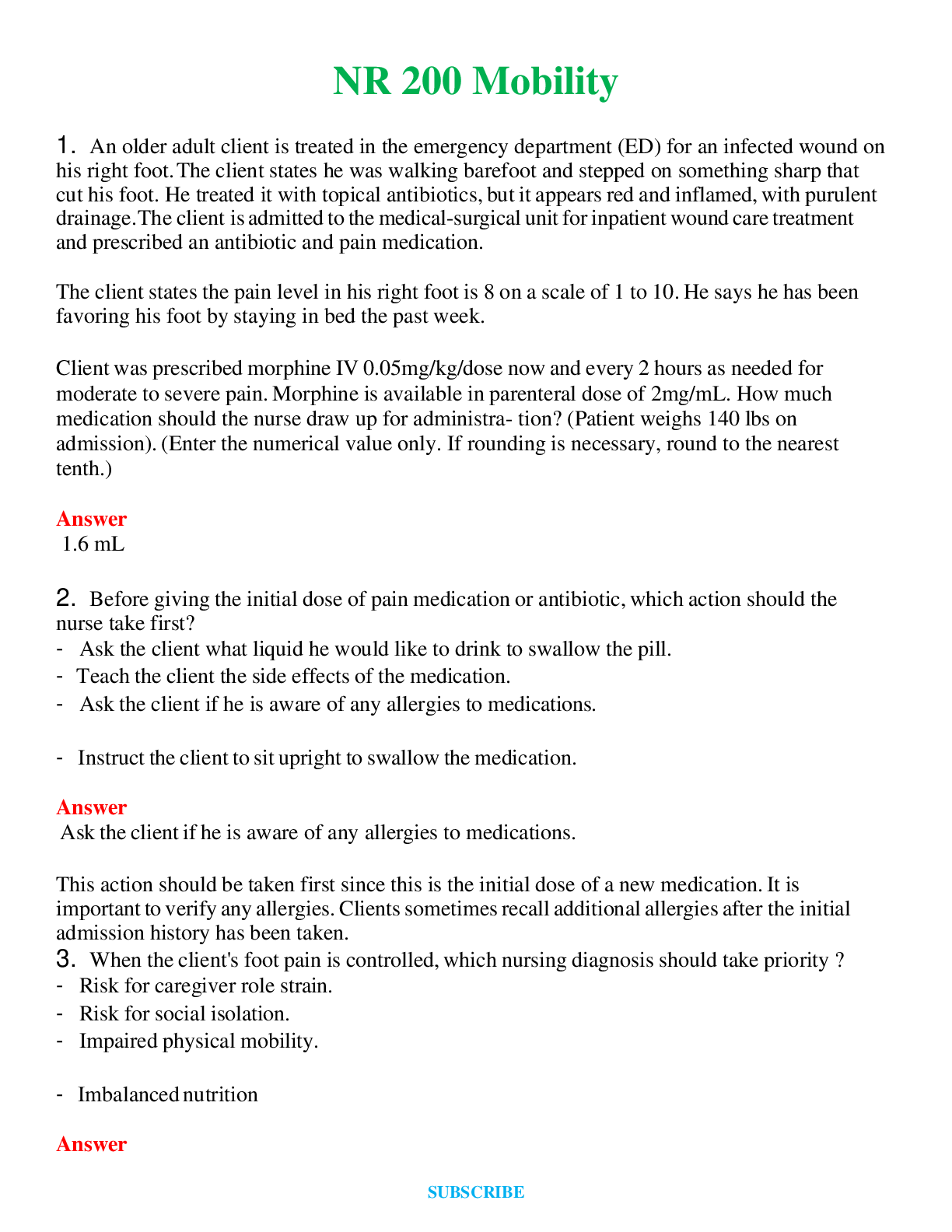 NR 200 Mobility    Questions and Answers (Verified Answers)