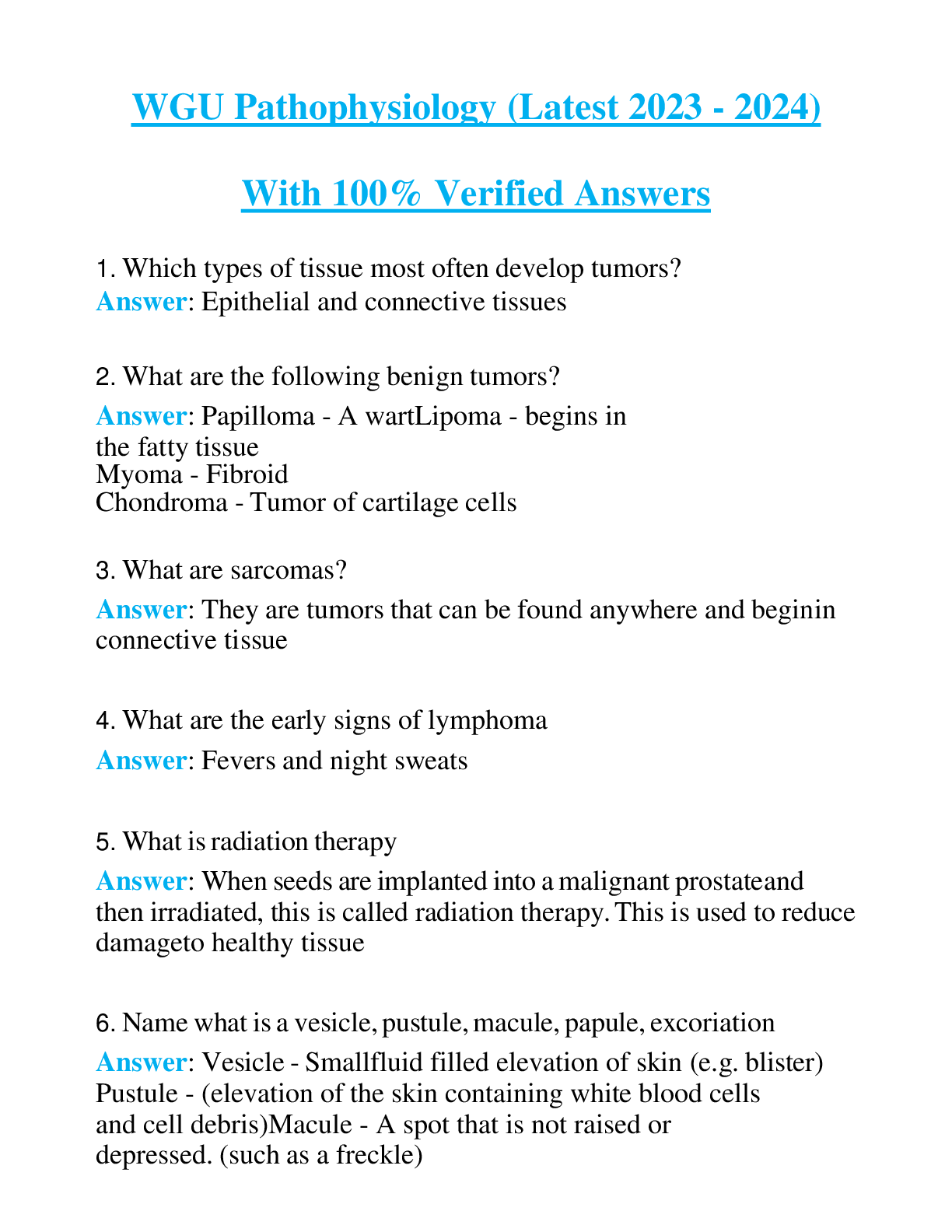 WGU Pathophysiology (Latest 2023 - 2024) With 100% Verified Answers