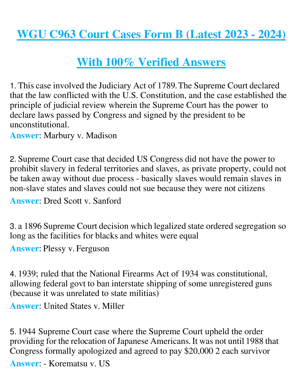 WGU C963 Court Cases Form B (Latest 2023 - 2024) With 100% Verified Answers