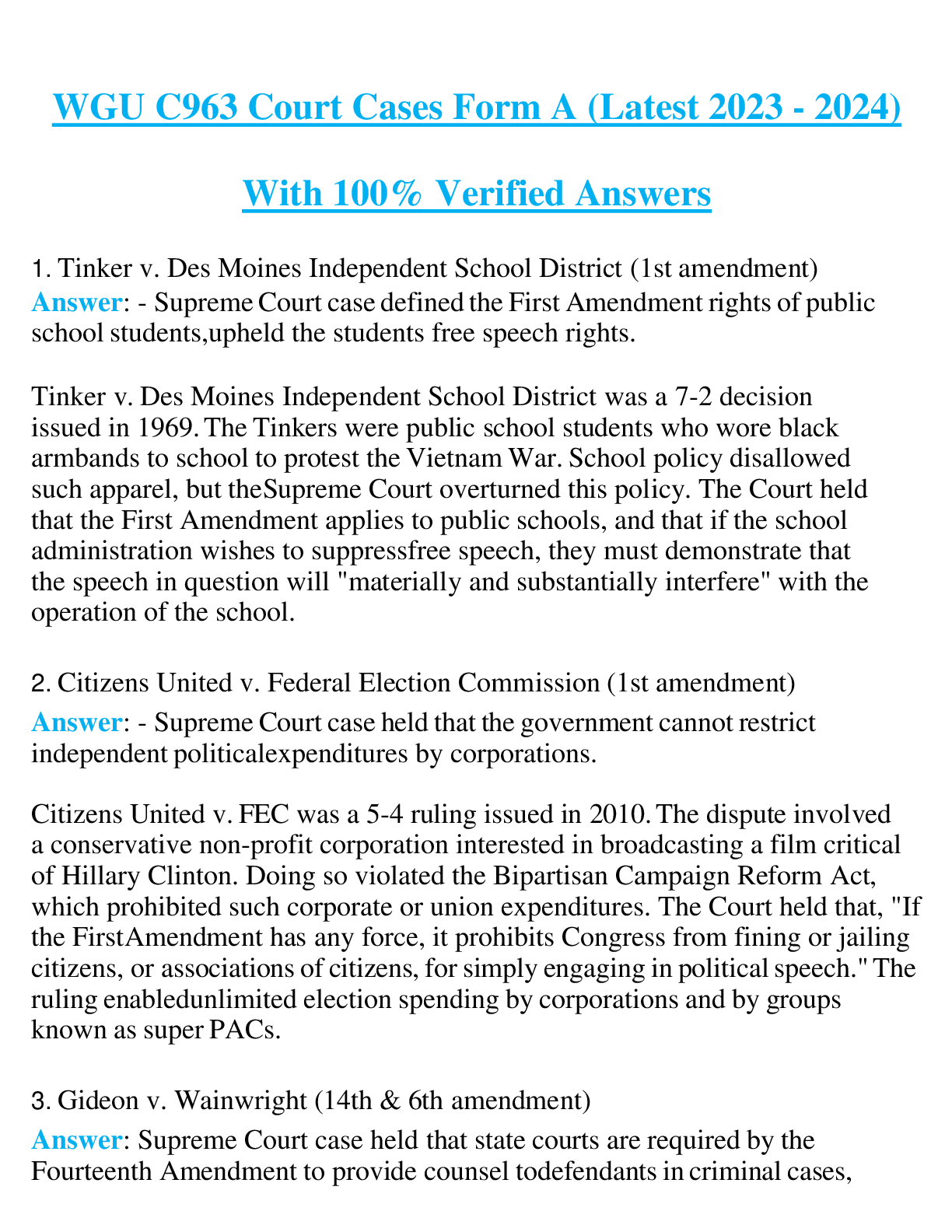 WGU C963 Court Cases Form A (Latest 2023 - 2024) With 100% Verified Answers