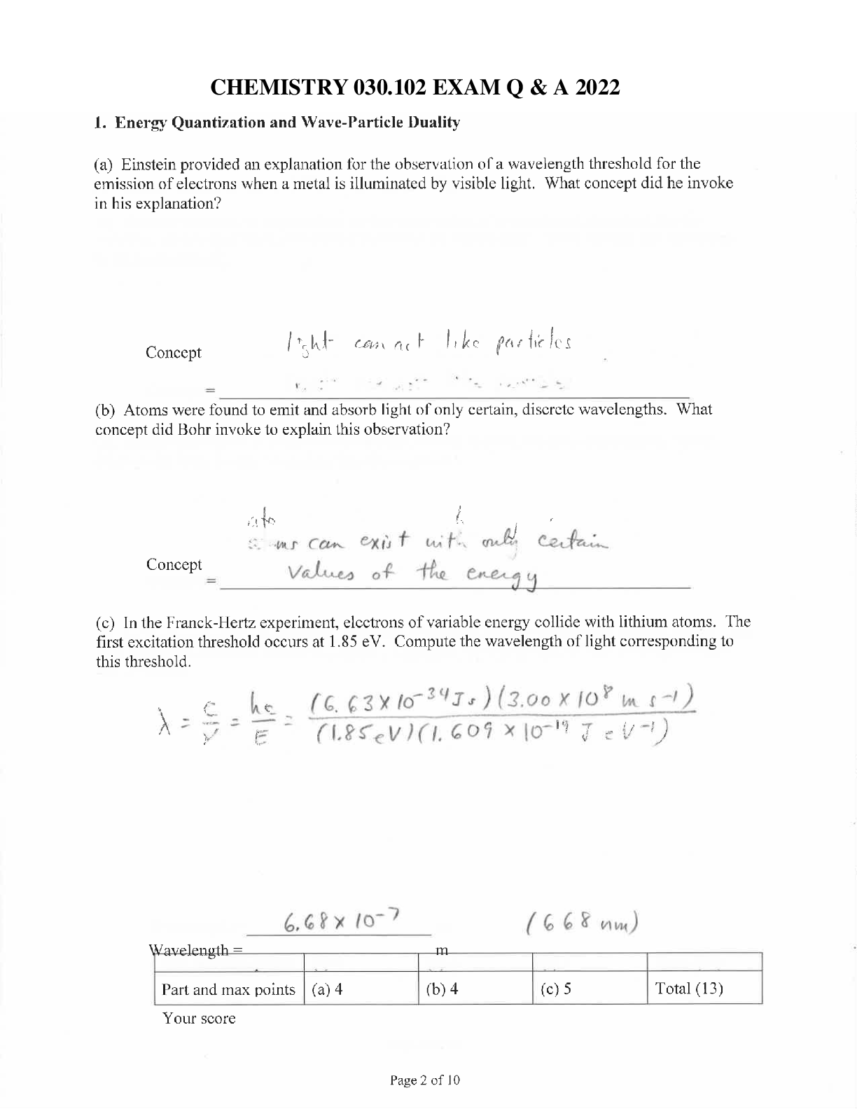 Preview image for CHEMISTRY 030.102 ACRTUAL SPRING EXAM Q & A 2022