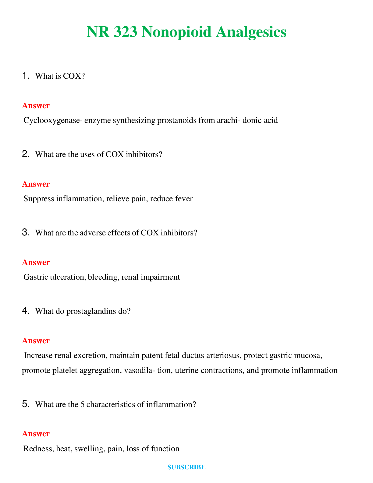 NR 323 Nonopioid Analgesics    Questions and Answers (Verified Answers)