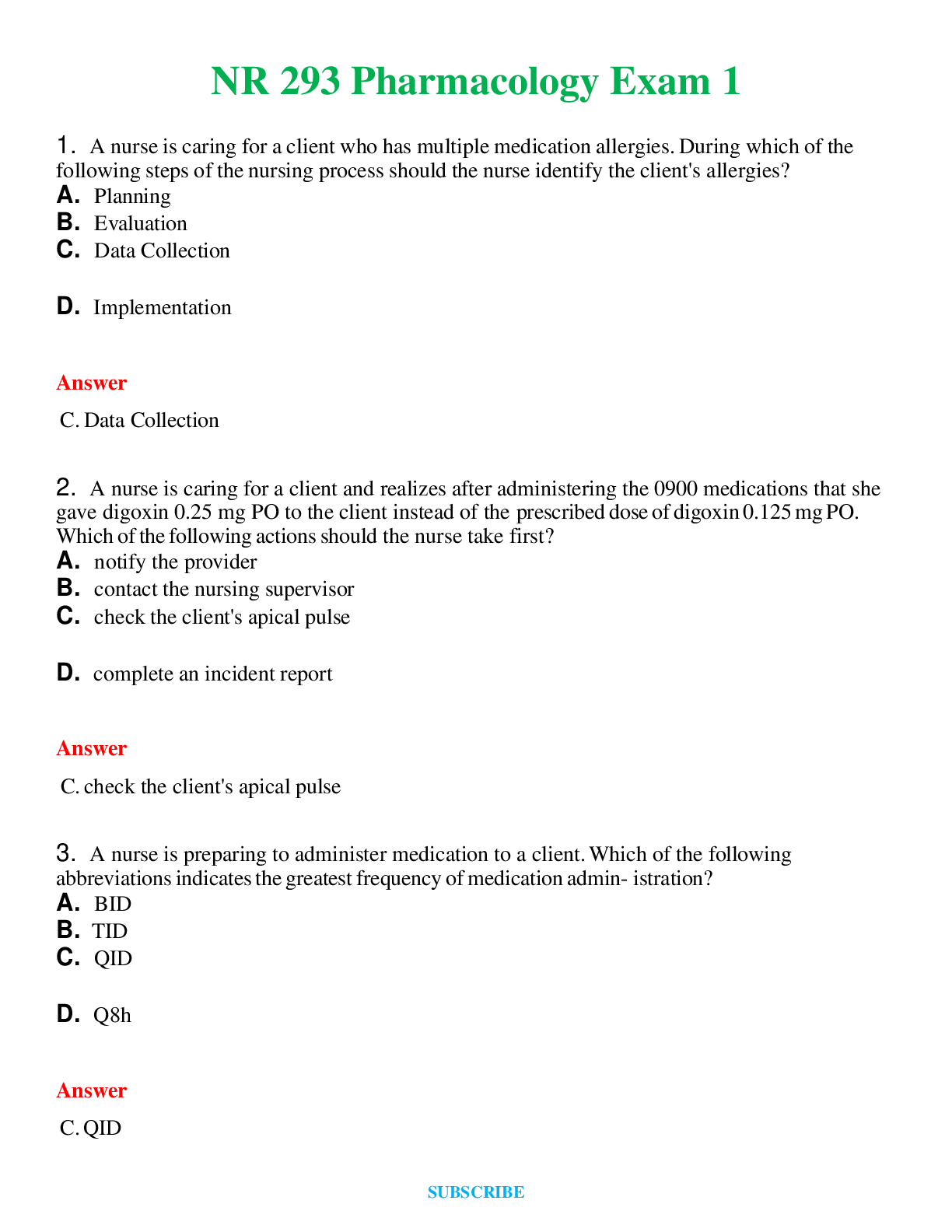 NR 293 Pharmacology Exam 1   Questions and Answers (Verified Answers)