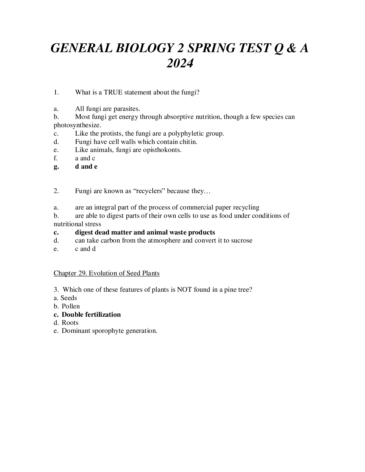 Preview image for GENERAL BIOLOGY 2 SPRING TEST Q & A 2024