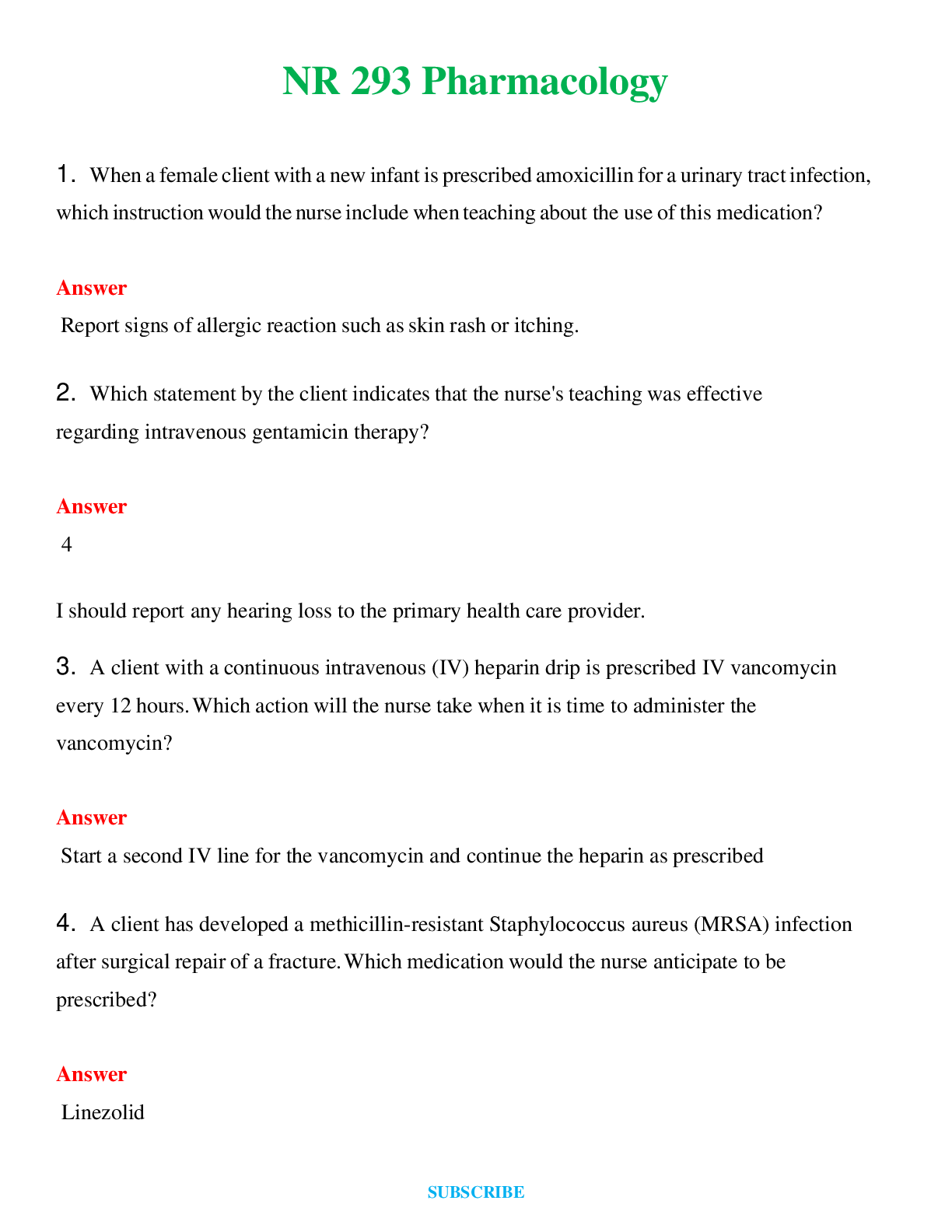 Preview of NR 293 Pharmacology   Questions and Answers (Verified Answers)