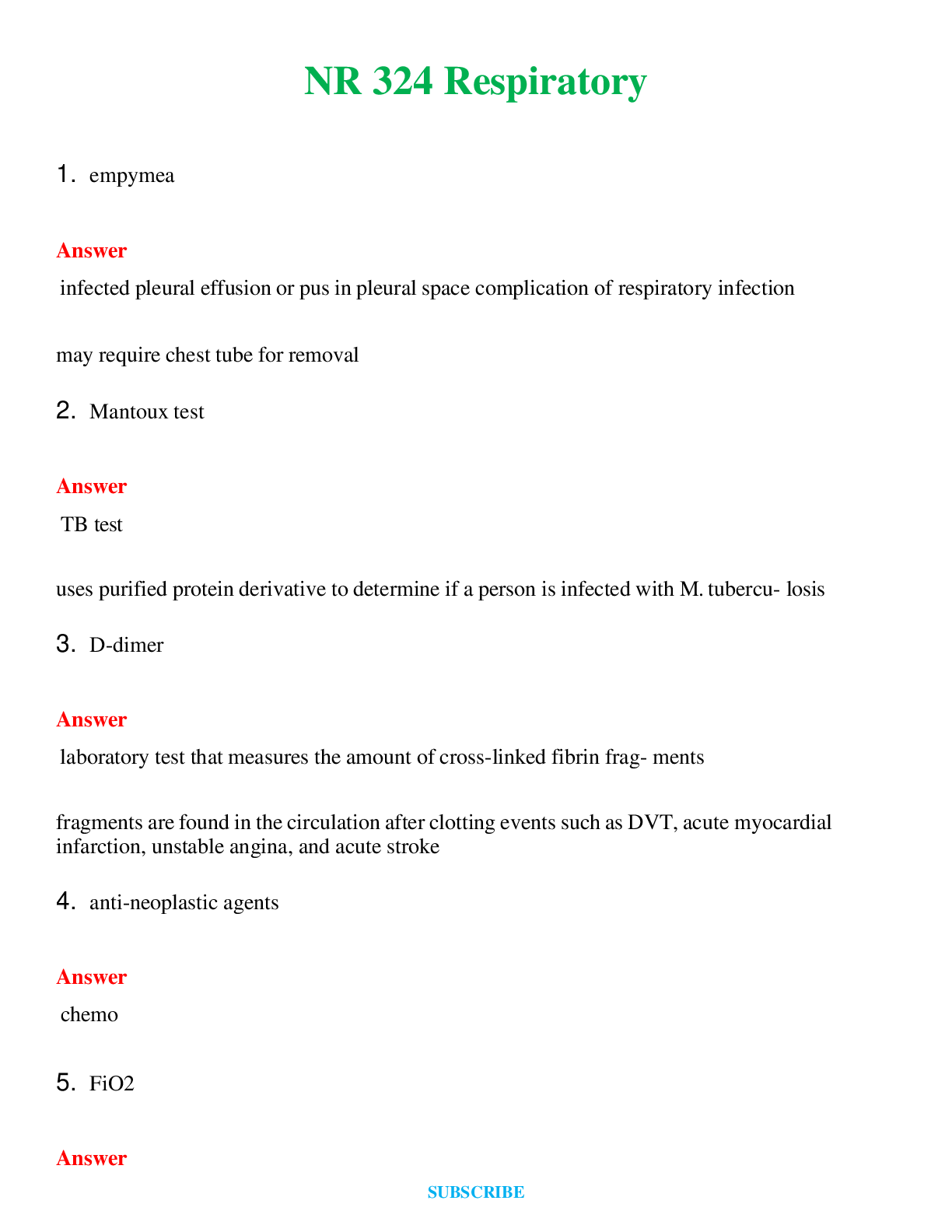 NR 324 Respiratory    Questions and Answers (Verified Answers)