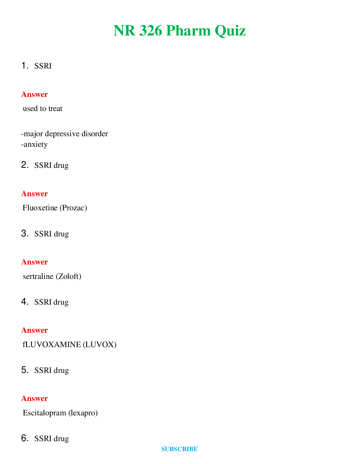NR 326 Pharm Quiz    Questions and Answers (Verified Answers)