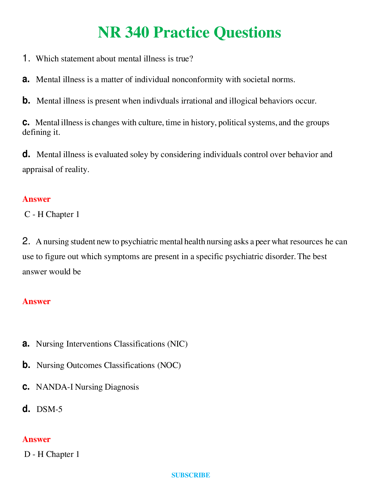 NR 340 Practice Questions    Questions and Answers (Verified Answers)