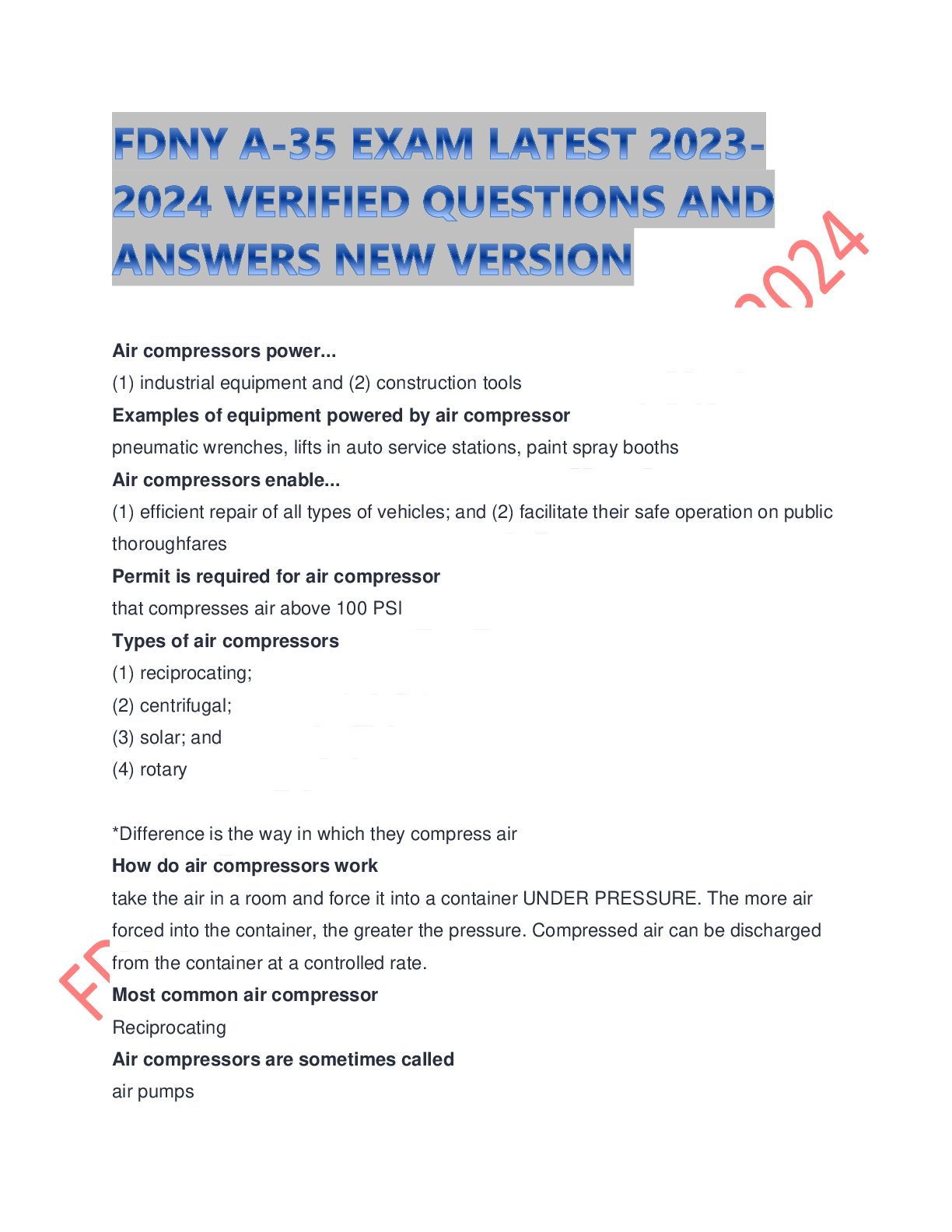 Preview of FDNY A-35 EXAM LATEST 2023-2024 VERIFIED QUESTIONS AND ANSWERS NEW VERSION