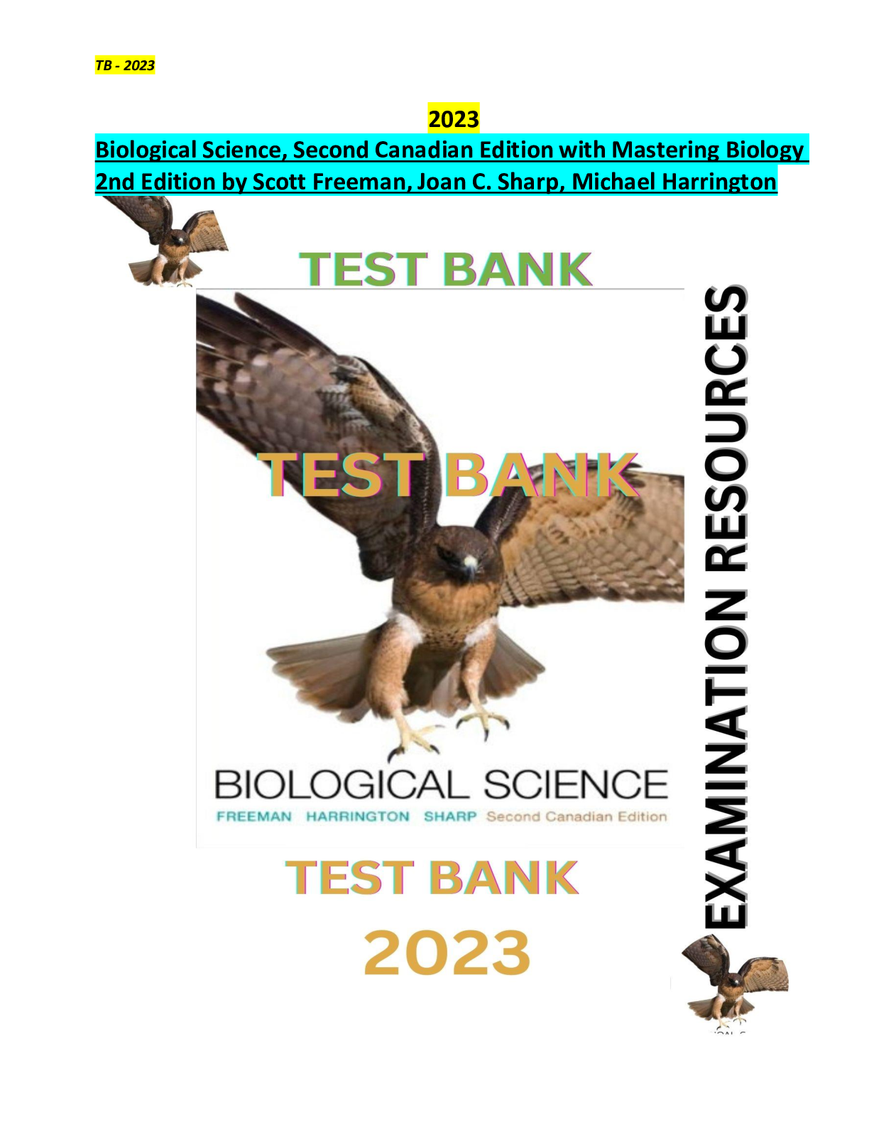 Preview image for Test Bank for Biological Science, 2nd Canadian Edition with Mastering Biology by Scott Freeman, Joan C. Sharp, Michael Harrington. All Chapters (1-55)