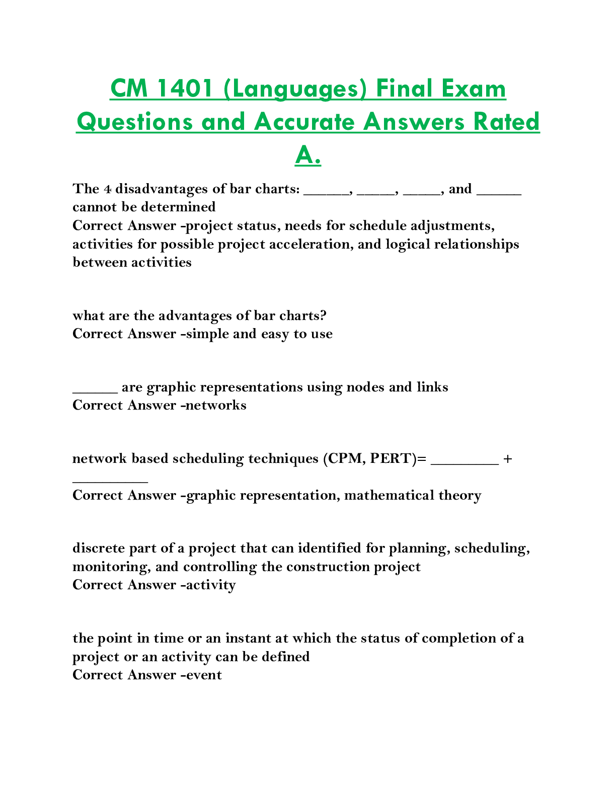 CM 1401 (Languages) Final Exam  Questions and Accurate Answers Rated  A.
