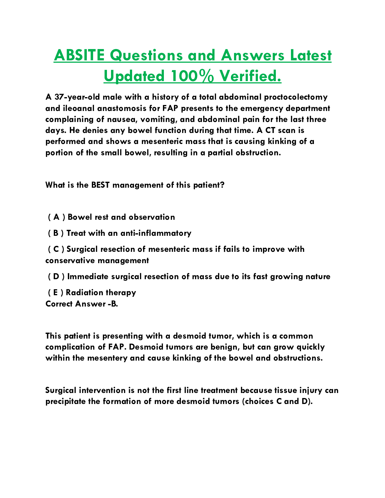 ABSITE Questions and Answers Latest  Updated 100% Verified