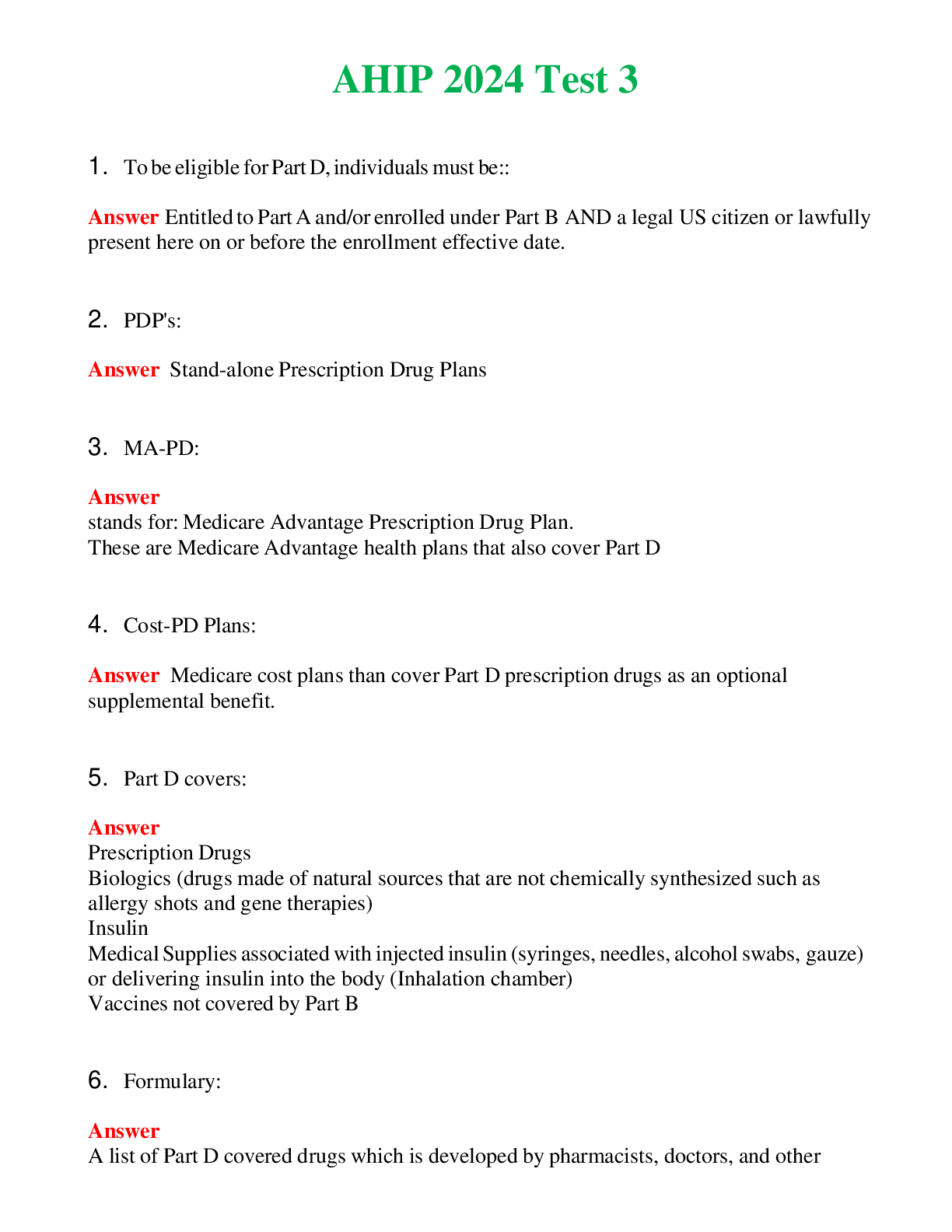 AHIP Test 3   Questions With Complete Grade A+ Answers