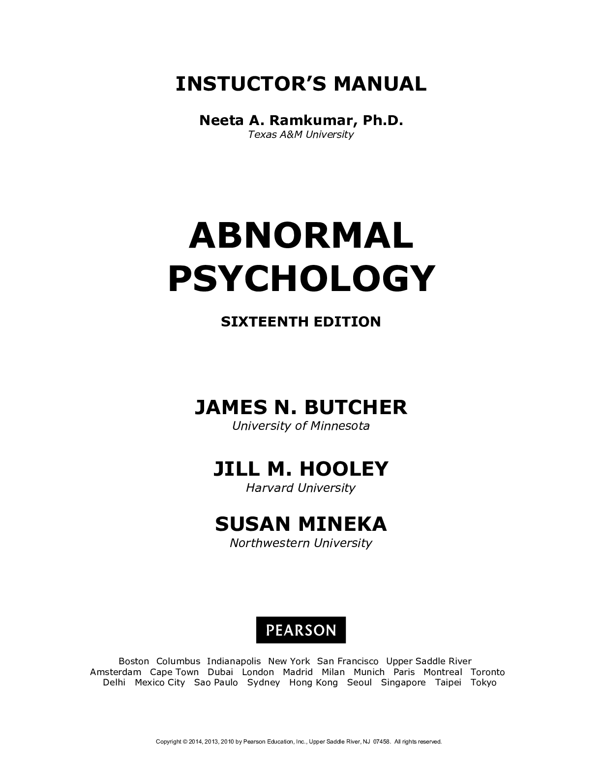Preview image for Instructor Manuals for Abnormal Psychology, 16E James N. Butcher