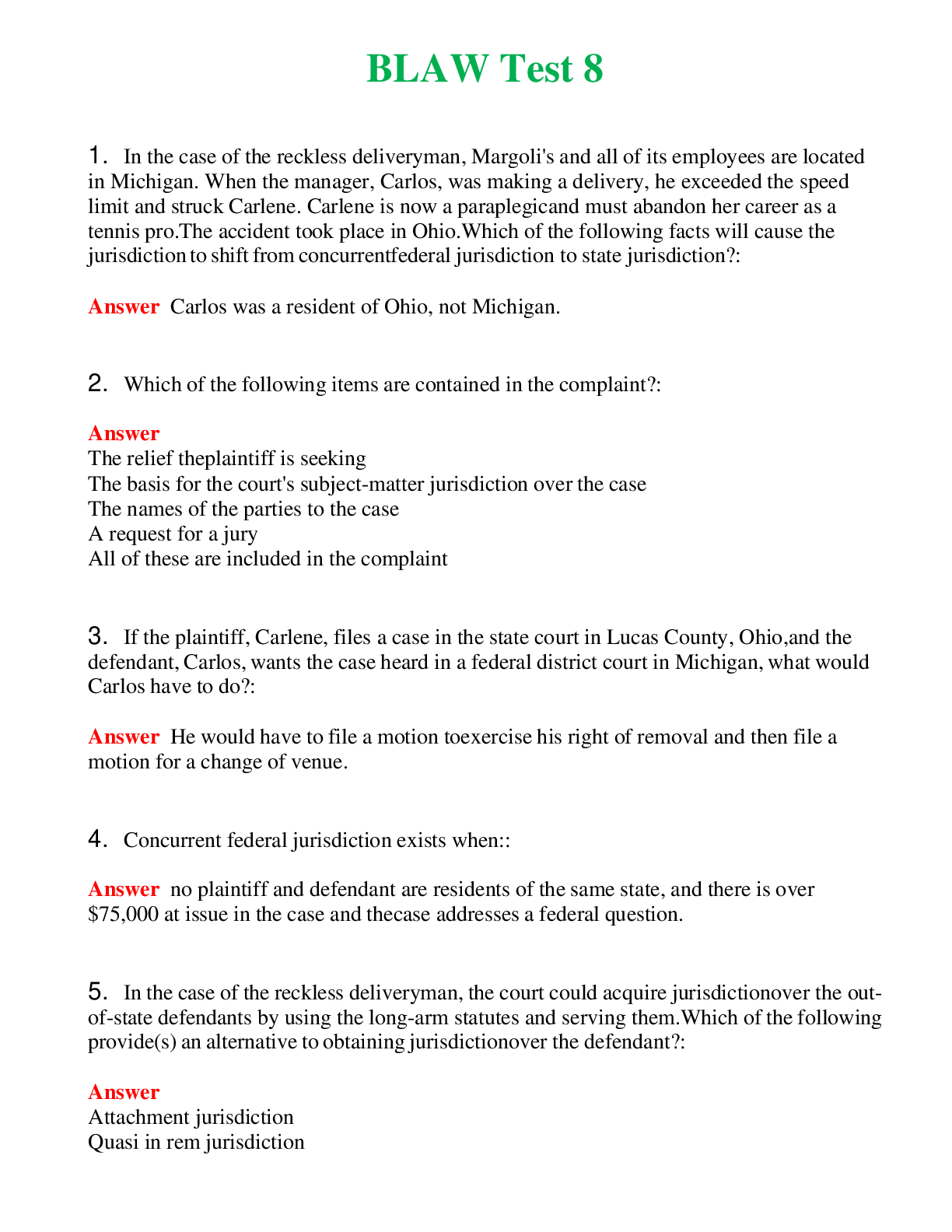   BLAW Test 8 | Actual Questions and Verified Answers ( Included ) 100% Correct