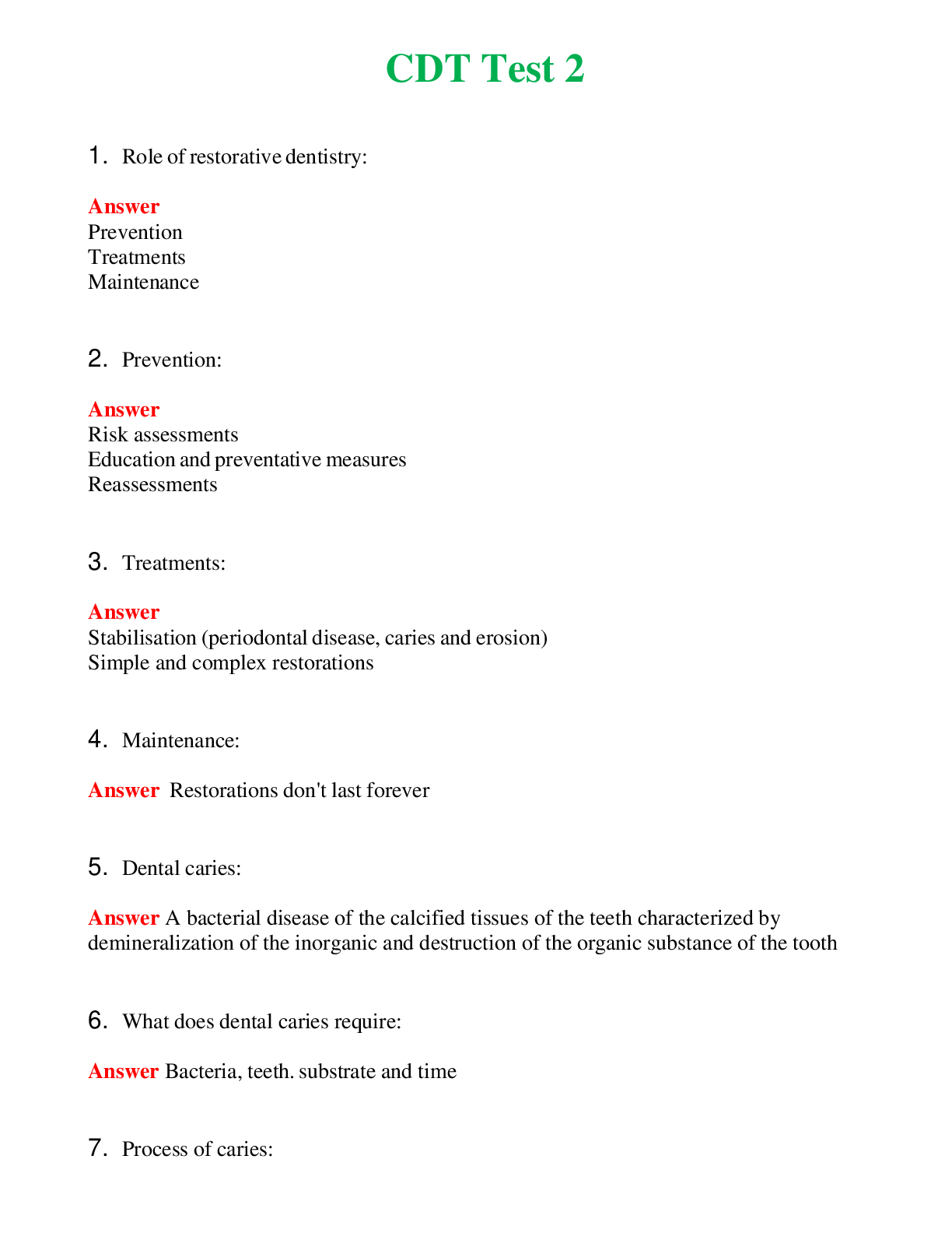 CDT Test 2   Questions With Complete Grade A+ Answers