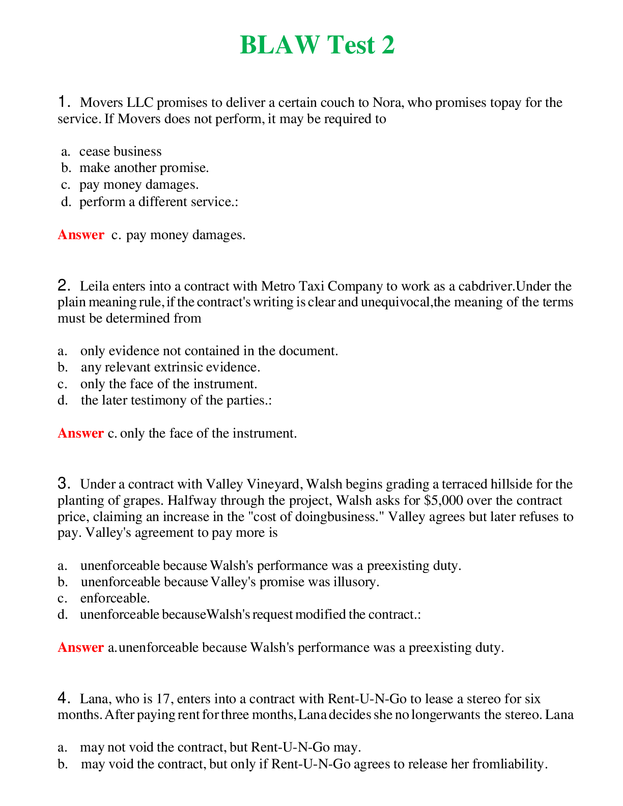   BLAW Test 2 | Actual Questions and Verified Answers ( Included ) 100% Correct