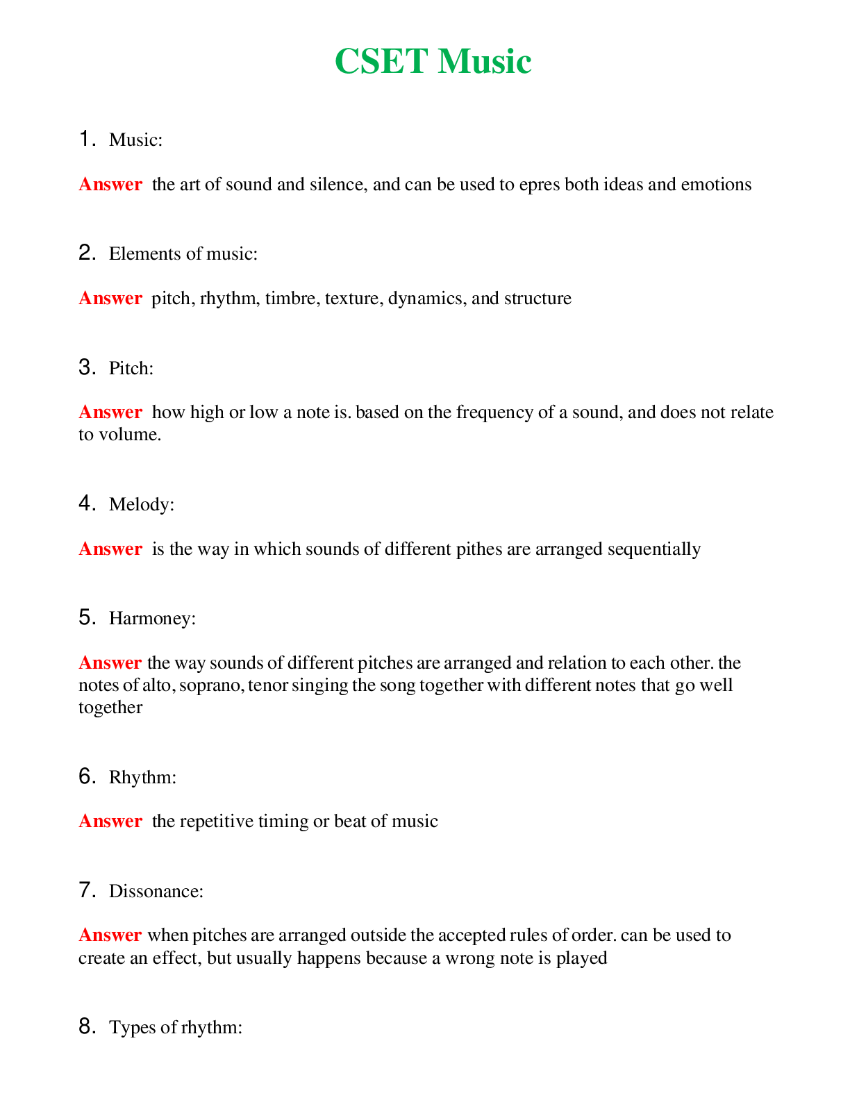 CSET Music   Questions With Complete Grade A+ Answers