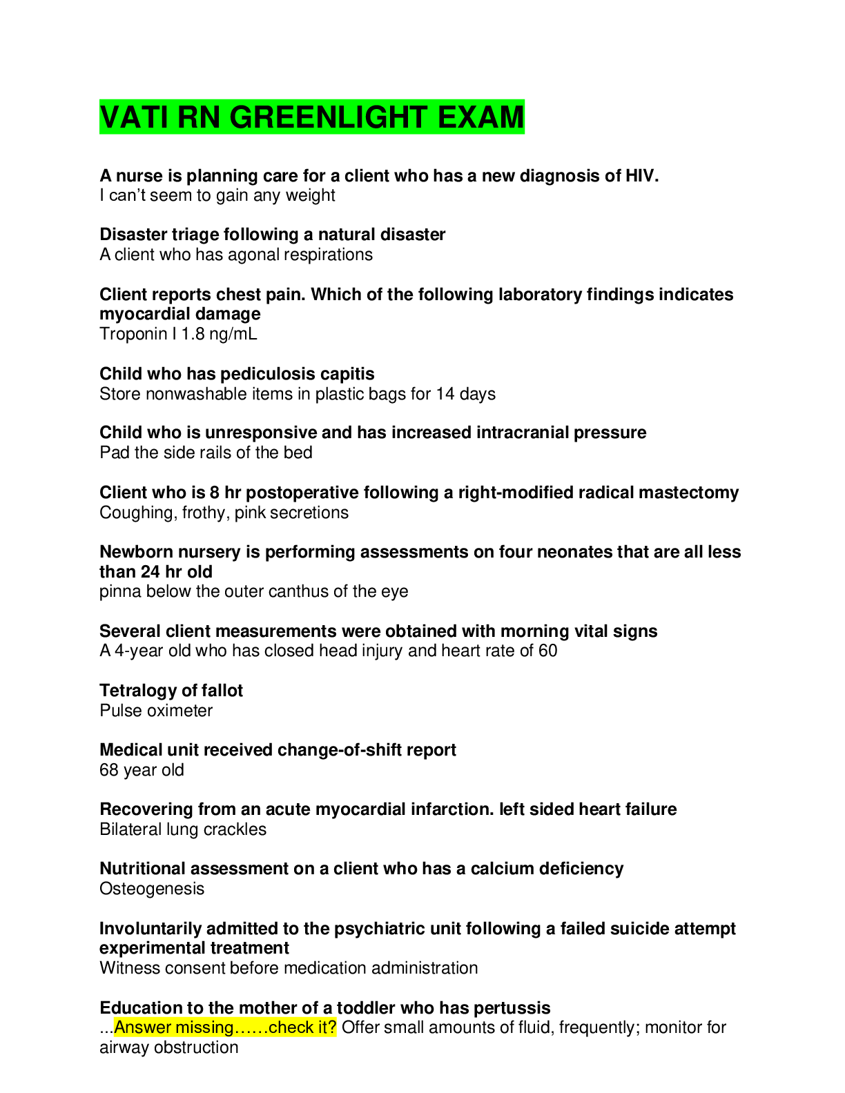 Preview image for VATI RN GREENLIGHT EXAM