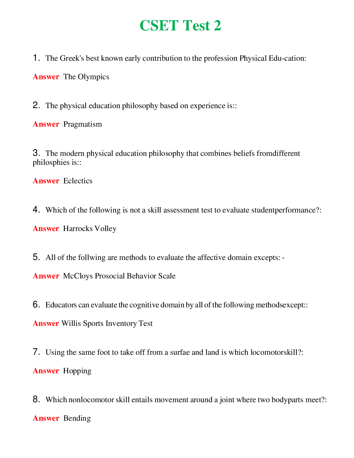 CSET Test 2   Questions With Complete Grade A+ Answers