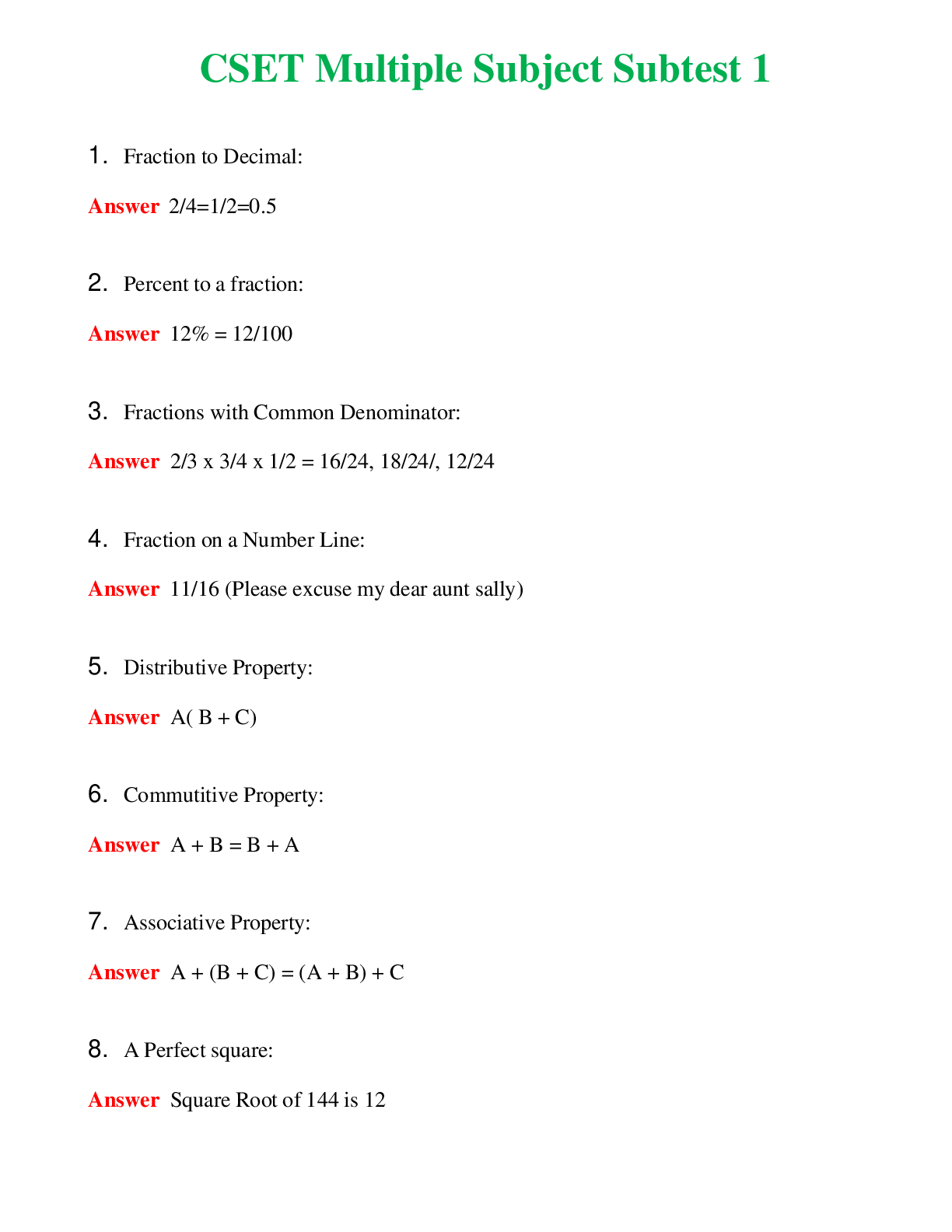CSET Multiple Subject Subtest 1   Questions With Complete Grade A+ Answers