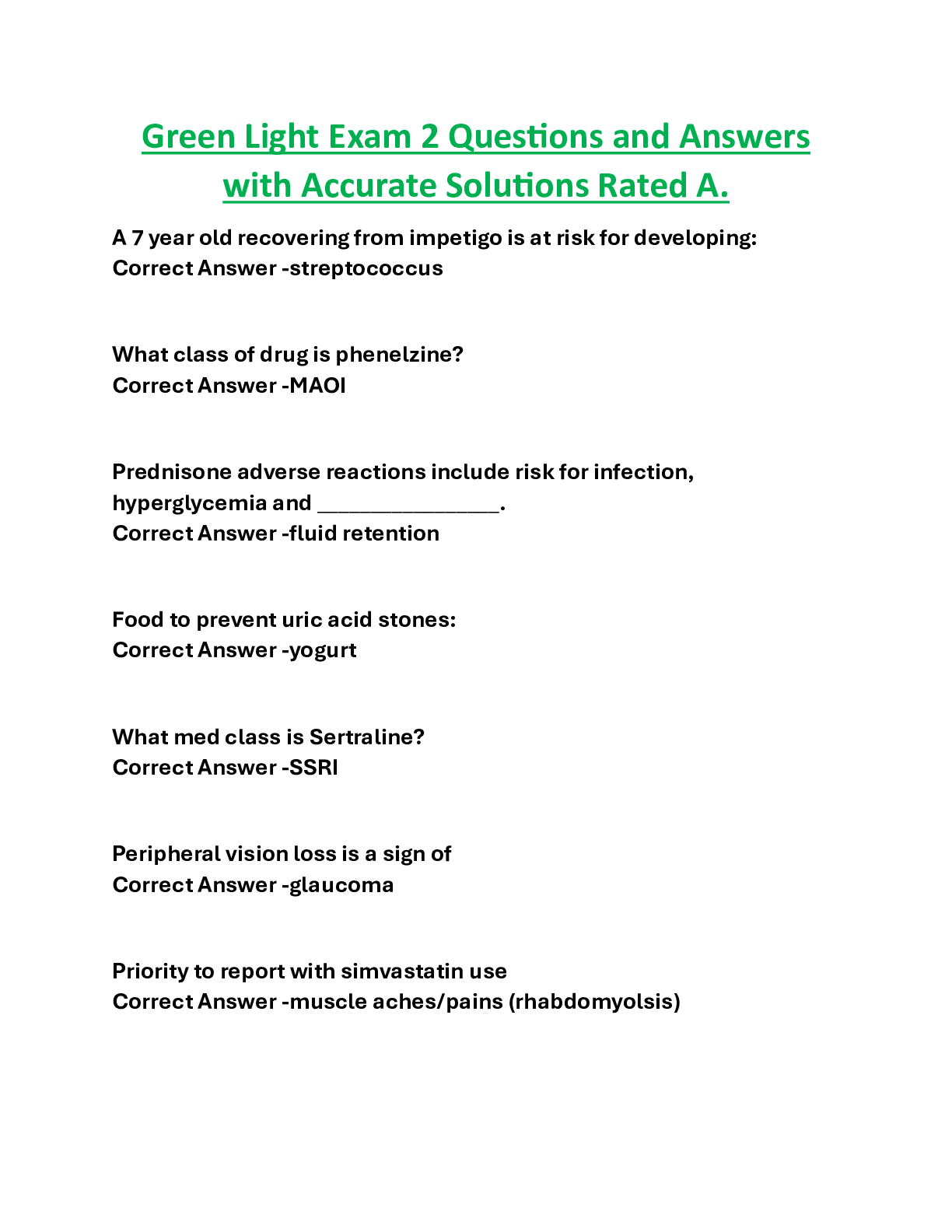 Green Light Exam 2 Questions and Answers  with Accurate Solutions Rated A.