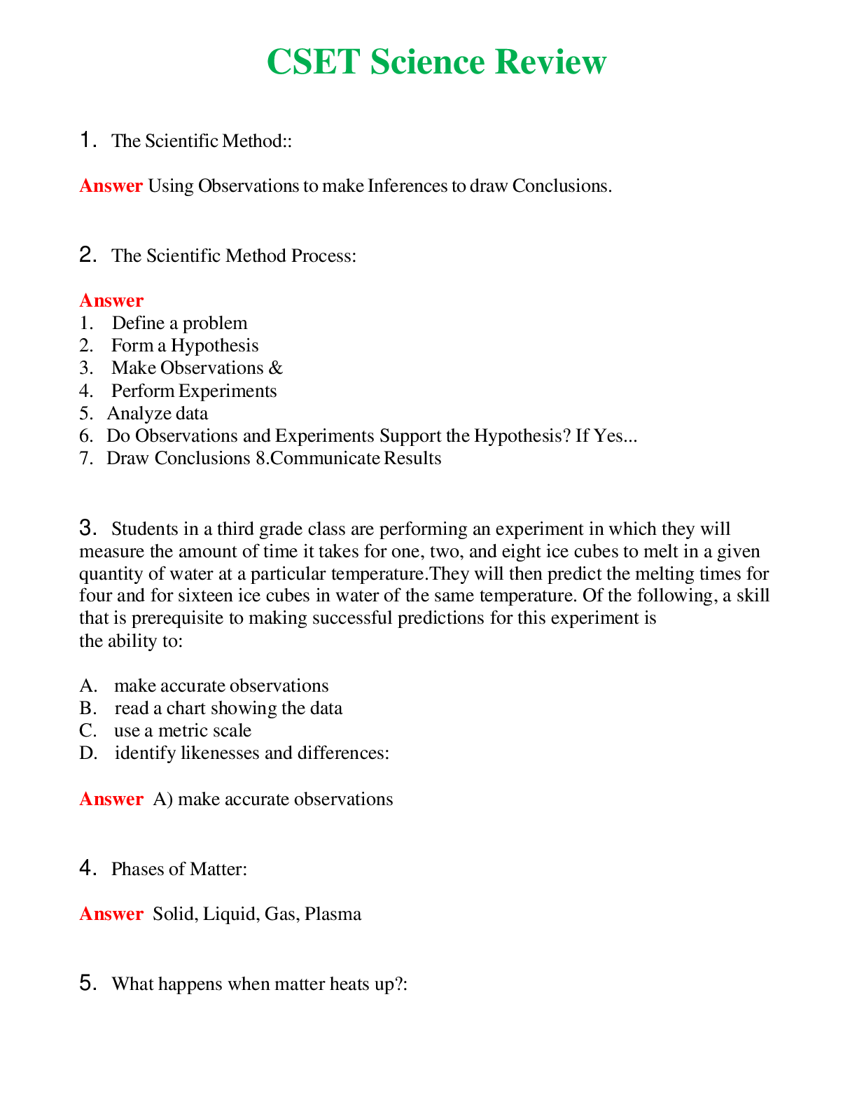 CSET Science Review   Questions With Complete Grade A+ Answers
