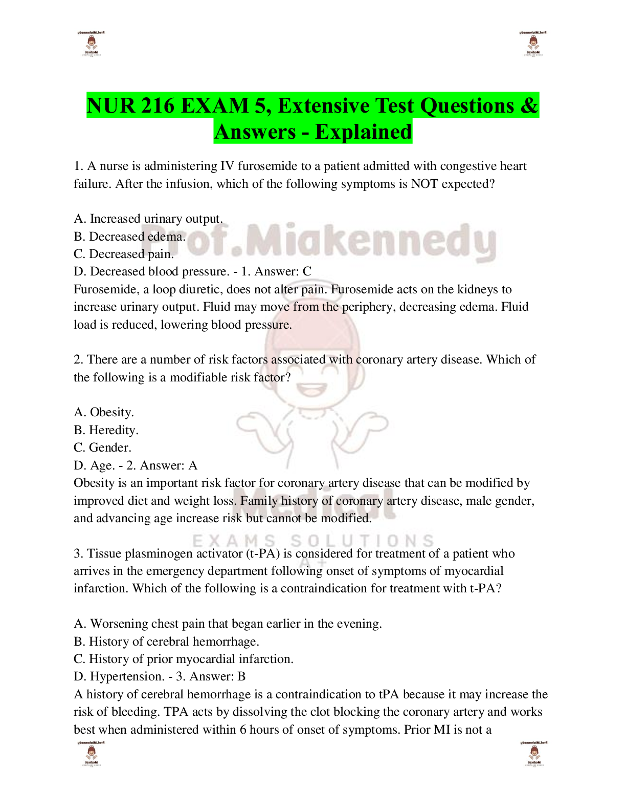 Preview of NUR 216 EXAM 5, Extensive Test Questions & Answers - Explained