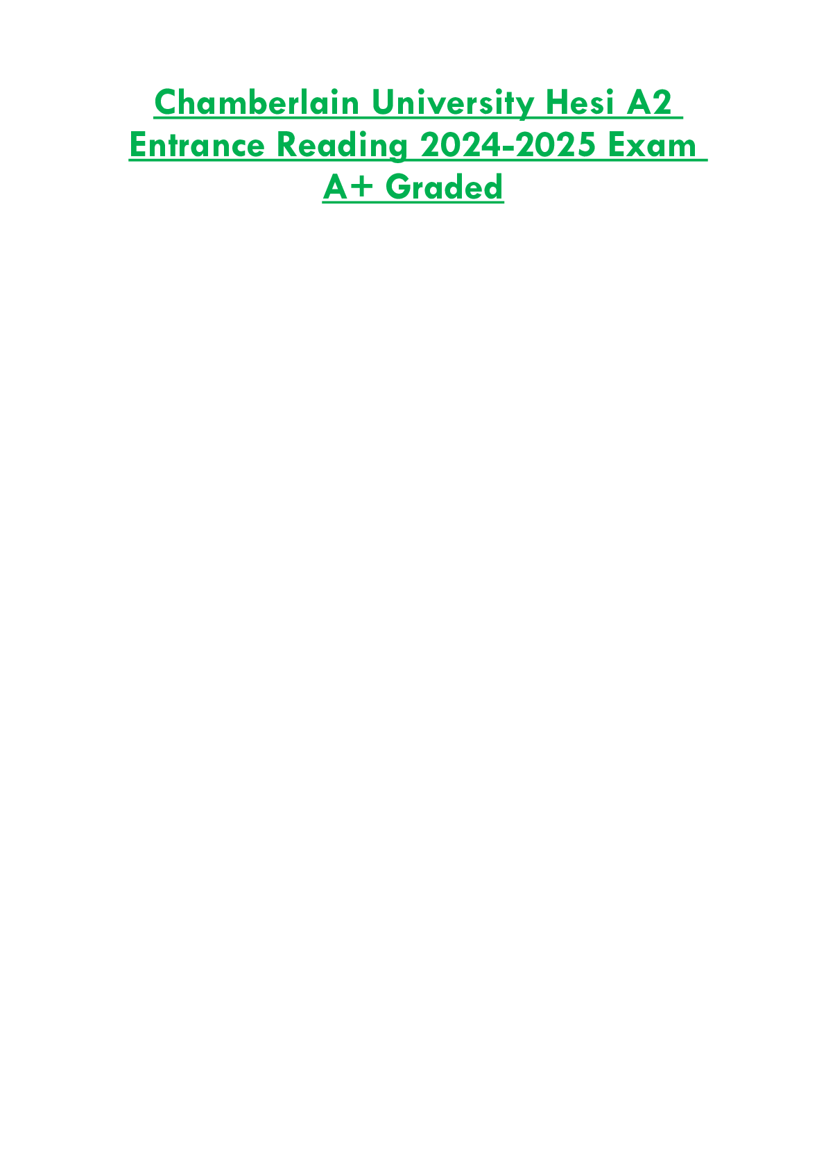 Chamberlain University Hesi A2  Entrance Reading 2024-2025 Exam  A+ Graded