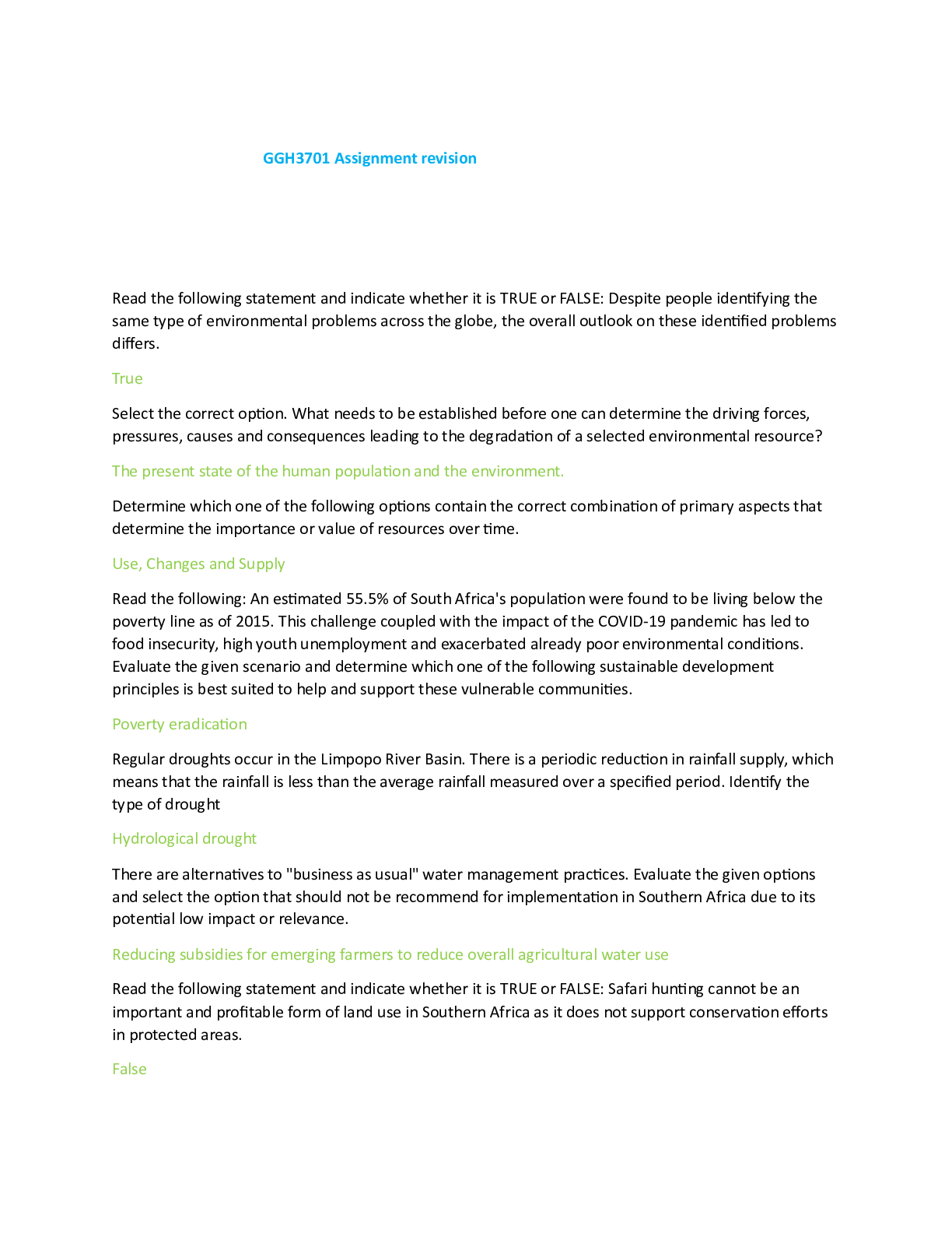 GGH3701 Assignment revision questions and answers rated A+ 2024/2025