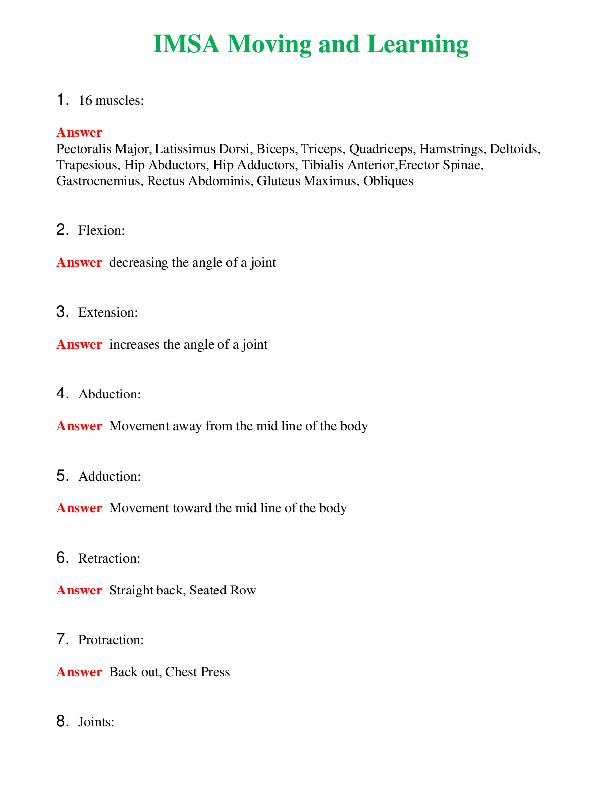   IMSA Moving and Learning | Actual Questions and Verified Answers ( Included ) 100% Correct