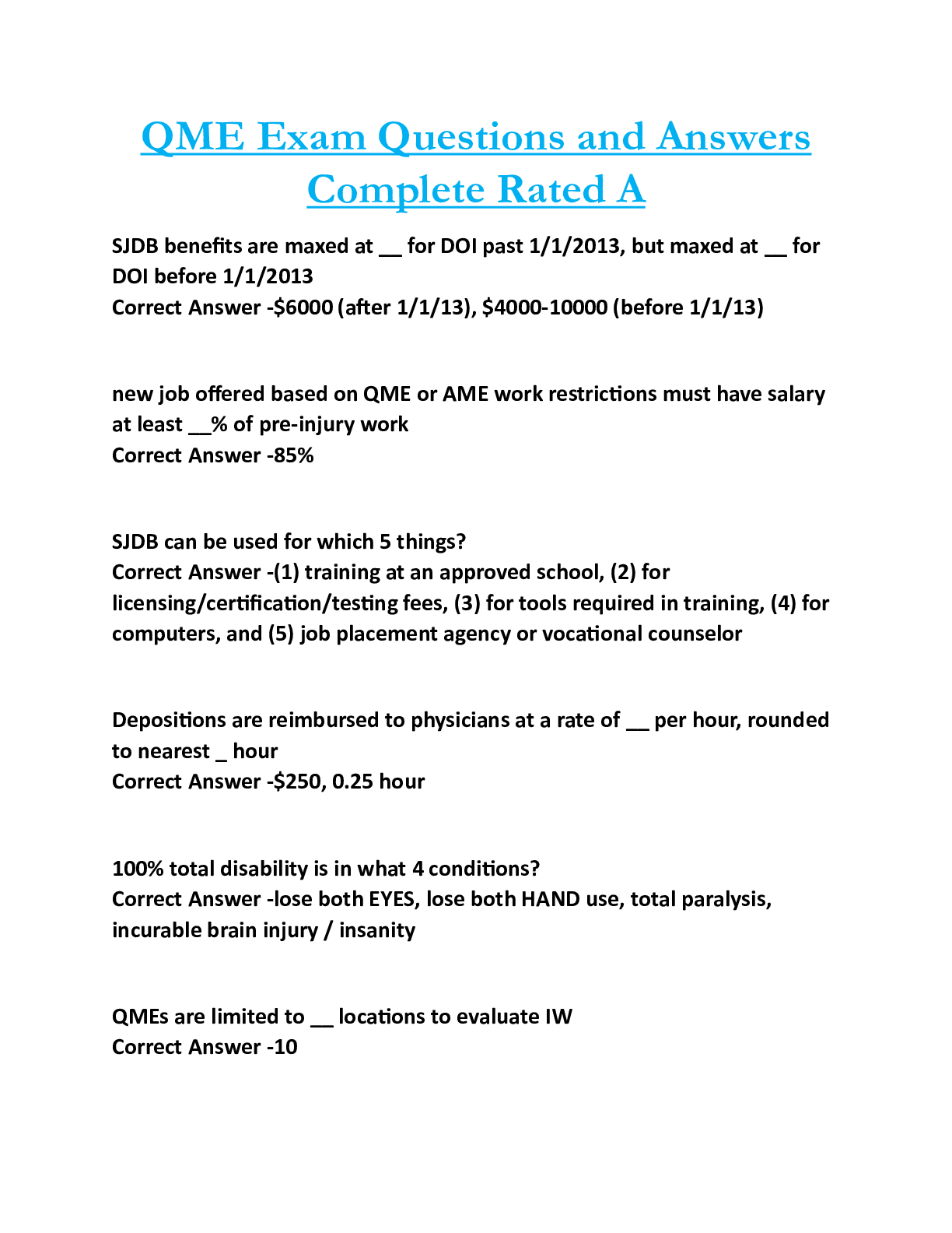 QME Exam Questions and Answers  Complete Rated A