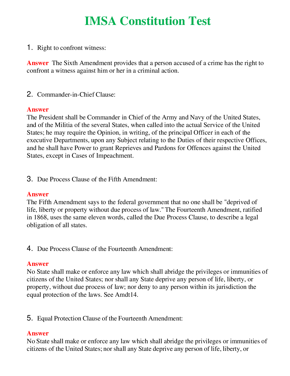   IMSA Constitution Test | Actual Questions and Verified Answers ( Included ) 100% Correct