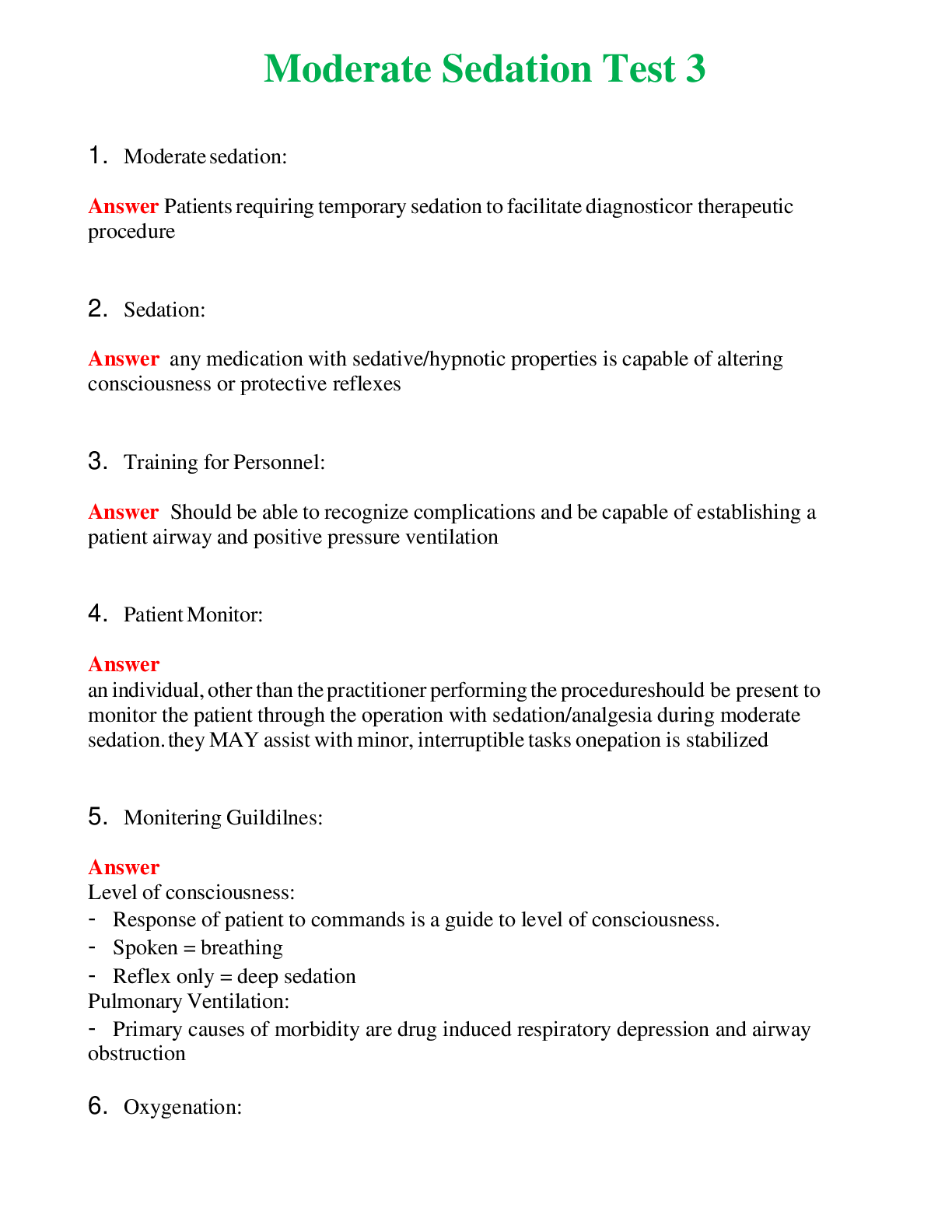 Moderate Sedation Test 3   Questions With Complete Grade A+ Answers