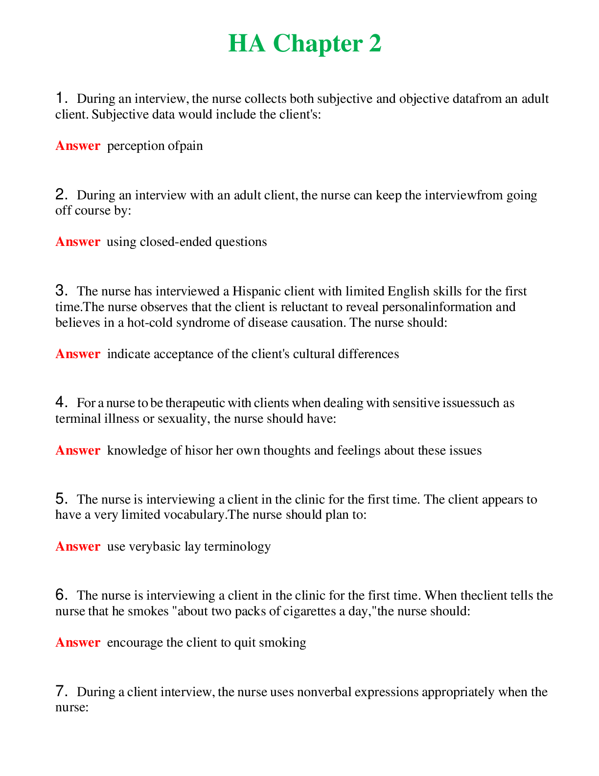 HA Chapter 2   Questions With Complete Grade A+ Answers