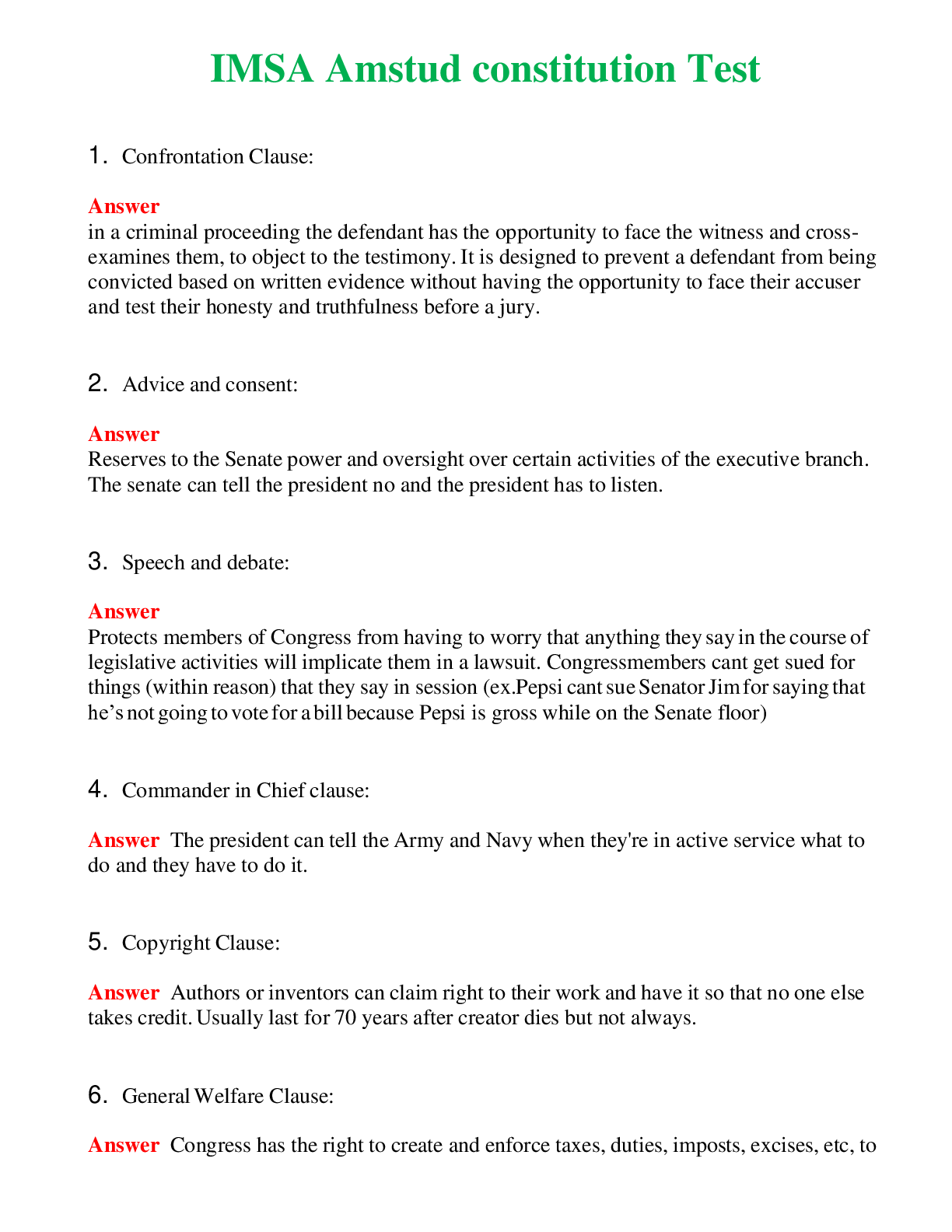   IMSA Amstud constitution Test | Actual Questions and Verified Answers ( Included ) 100% Correct