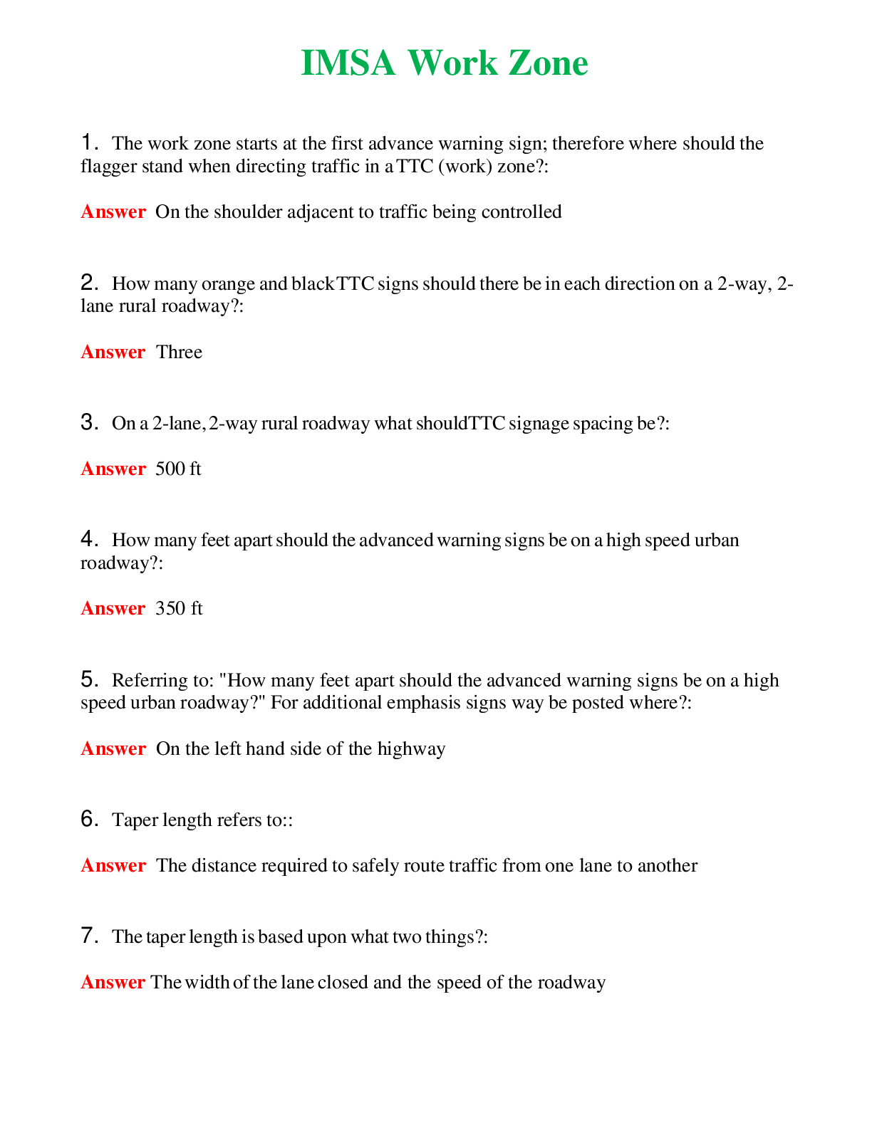   IMSA Work Zone | Actual Questions and Verified Answers ( Included ) 100% Correct