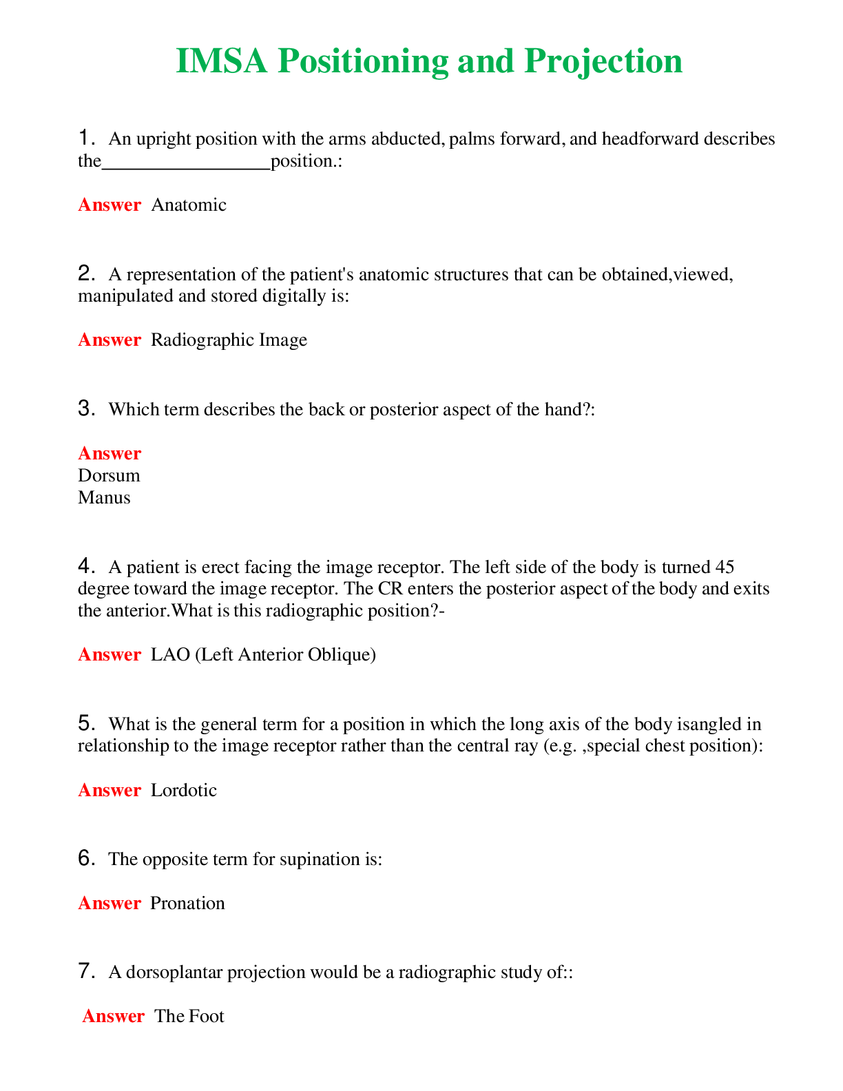   IMSA Positioning and Projection | Actual Questions and Verified Answers ( Included ) 100% Correct