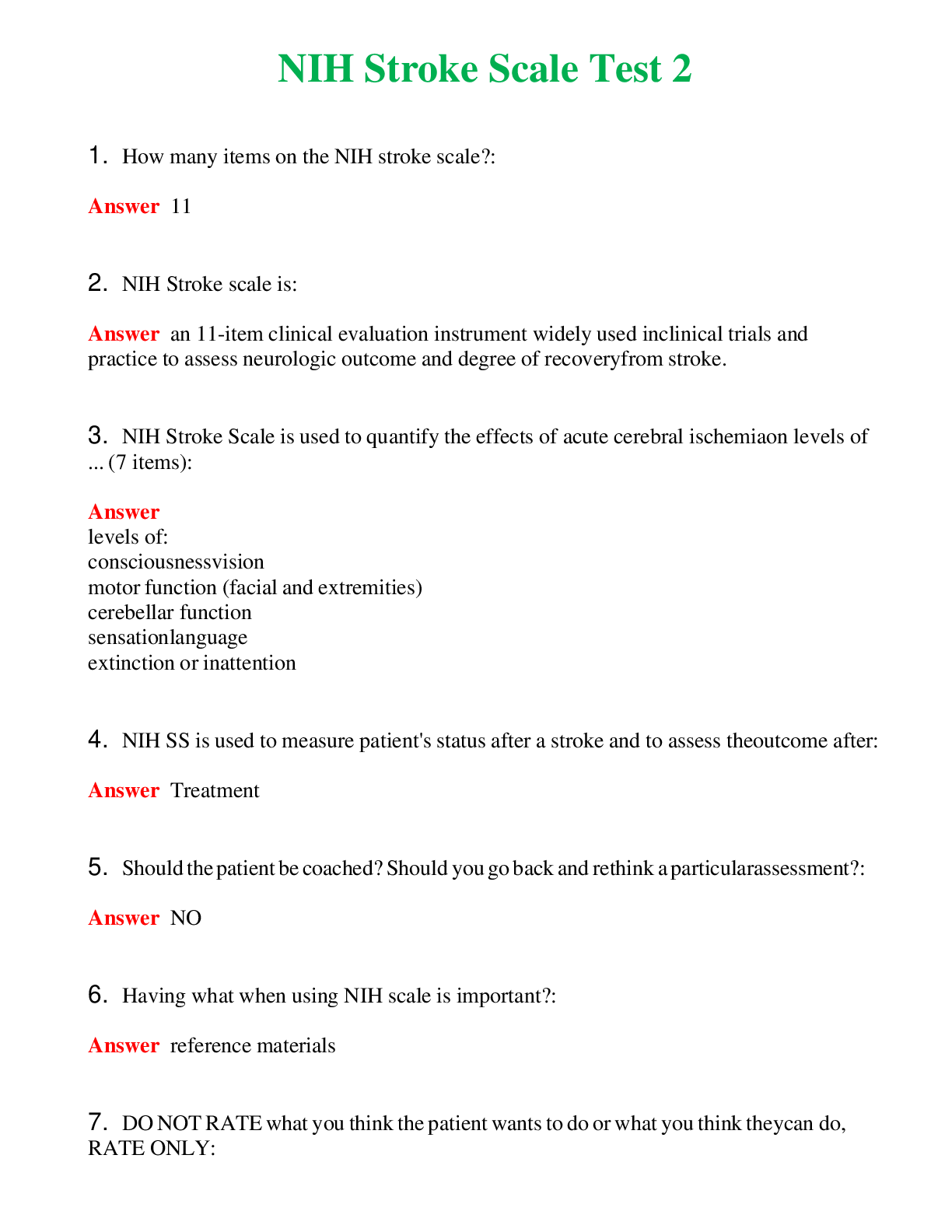 NIH Stroke Scale Test 2   Questions With Complete Grade A+ Answers